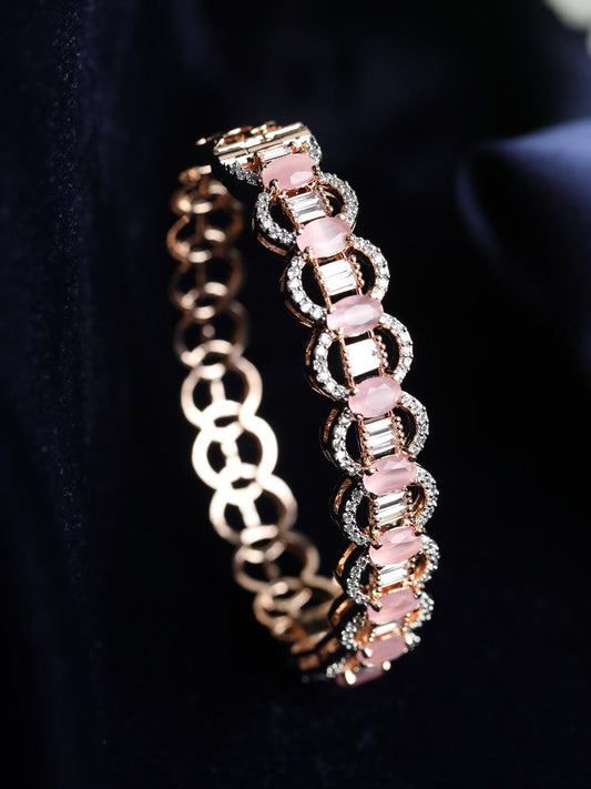 Priyaasi Women Pink American Diamond Rose Gold-Polished Floral Bangle Style Bracelet | Grab2Buy