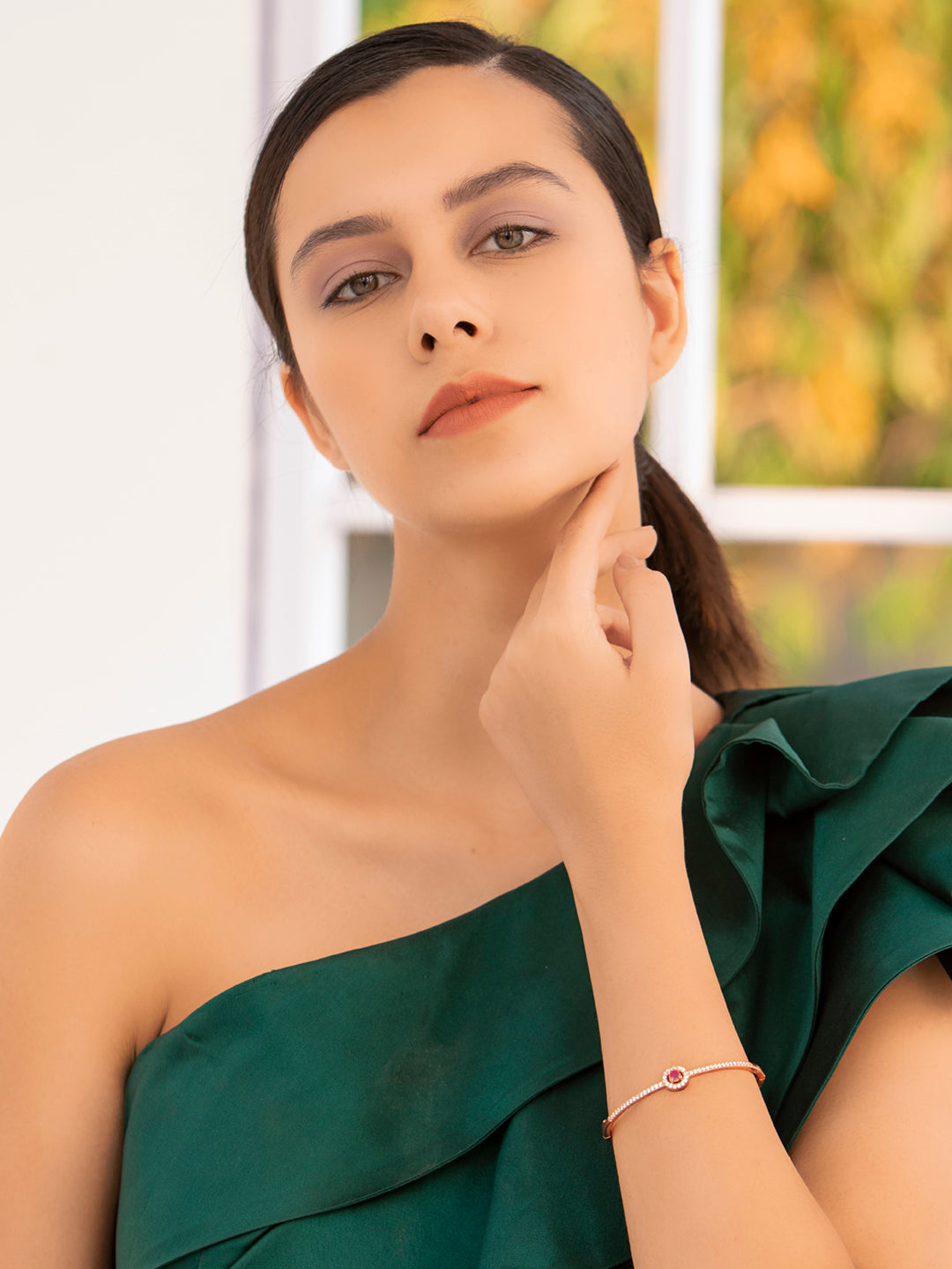 Priyaasi Women Pink American Diamond Rose Gold Geometric Bracelet | Grab2Buy