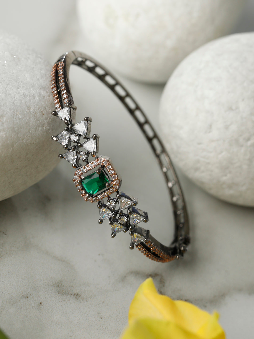 Priyaasi Women Green Stone American Diamond Bangle Style Bracelet | Grab2Buy