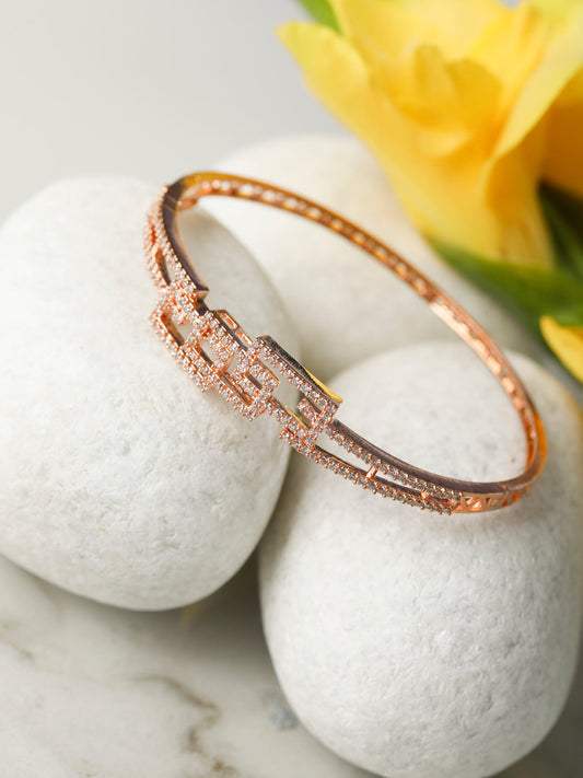 Priyaasi Women Studded Blocks-American Diamond Rose Gold Geometric Bracelet | Grab2Buy