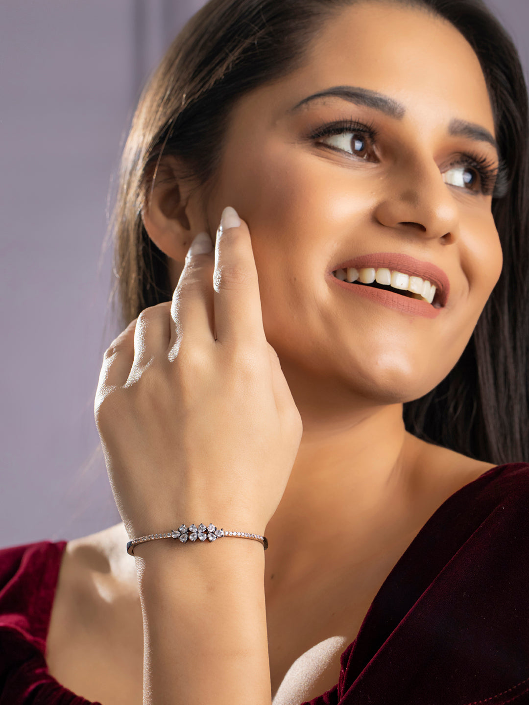 Priyaasi Women Dual Toned Mini Flower American Diamond Bracelet | Grab2Buy