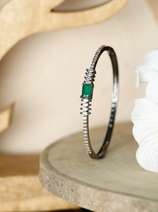 Priyaasi Women Green Stone Studded American Diamond Bracelet 