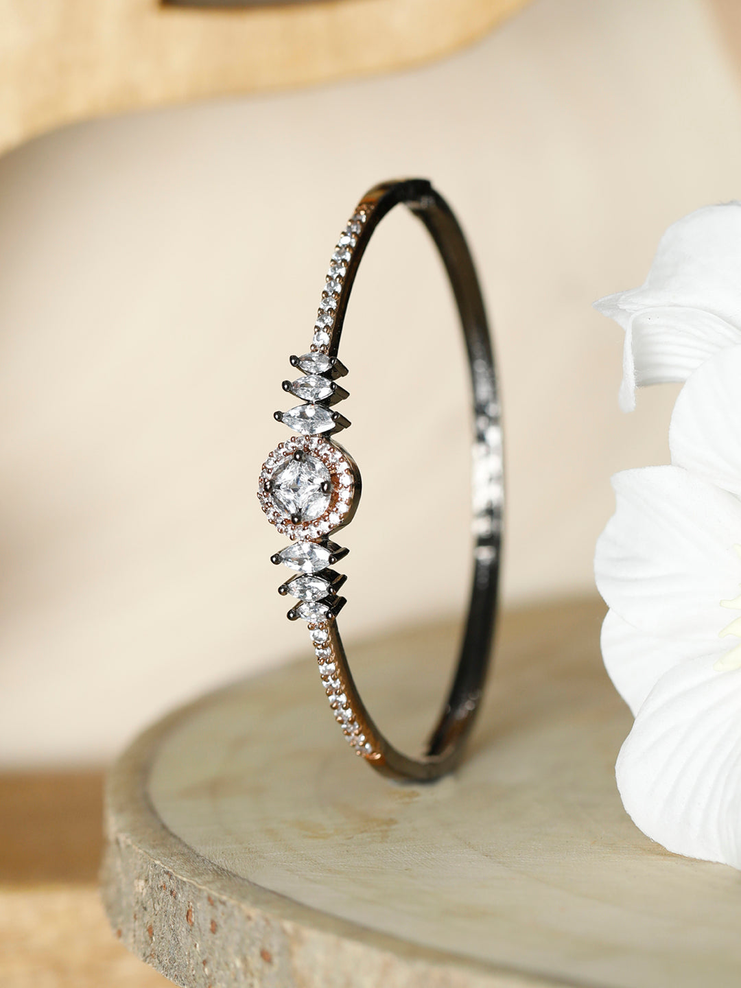 Priyaasi Women Dual Toned American Diamond Floral Bracelet | Grab2Buy