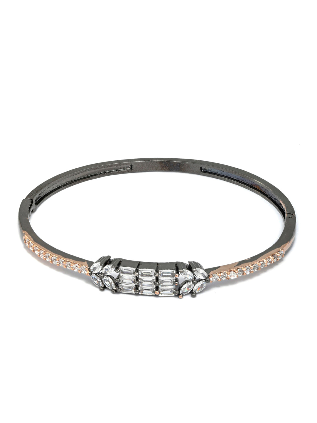 Priyaasi Women Dual Toned American Diamond Leaf Bracelet 