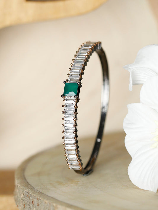 Priyaasi Women Green Stone Studded Dual Toned Baguette Bracelet 