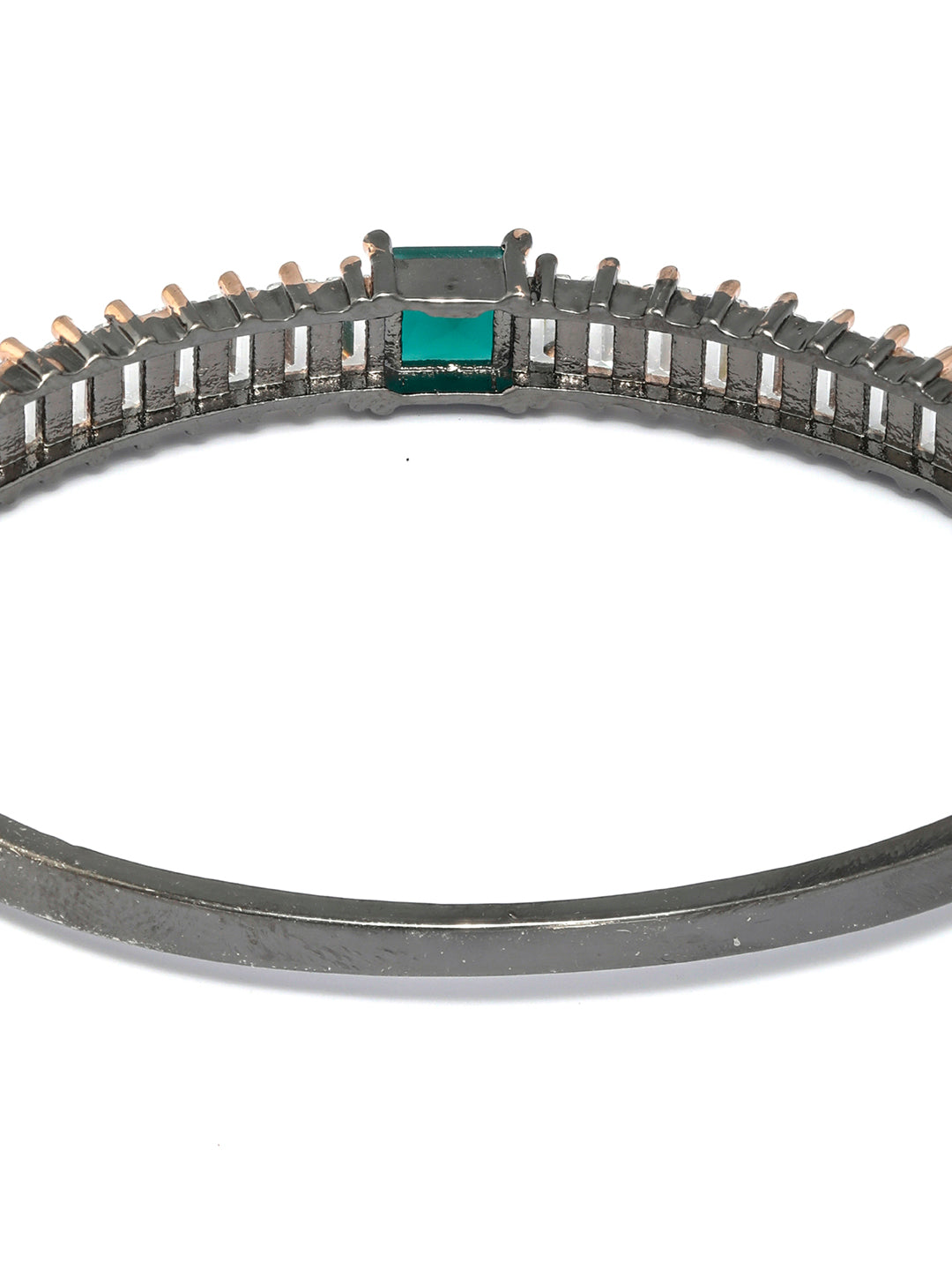 Priyaasi Women Green Stone Studded Dual Toned Baguette Bracelet 