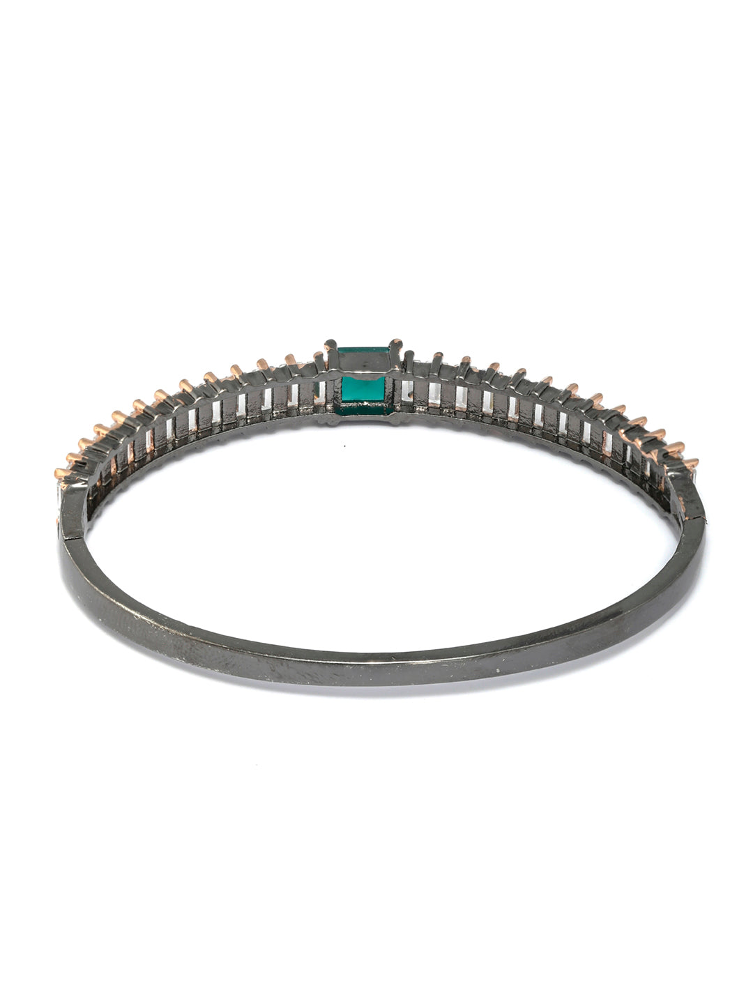 Priyaasi Women Green Stone Studded Dual Toned Baguette Bracelet 