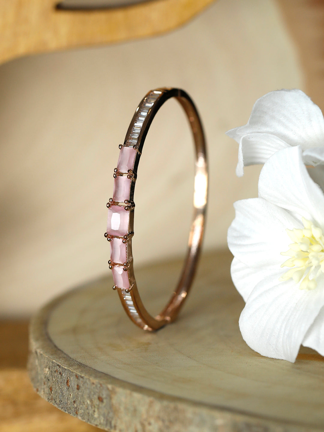 Priyaasi Women Elegant Pink Stone Rose Gold Bracelet 
