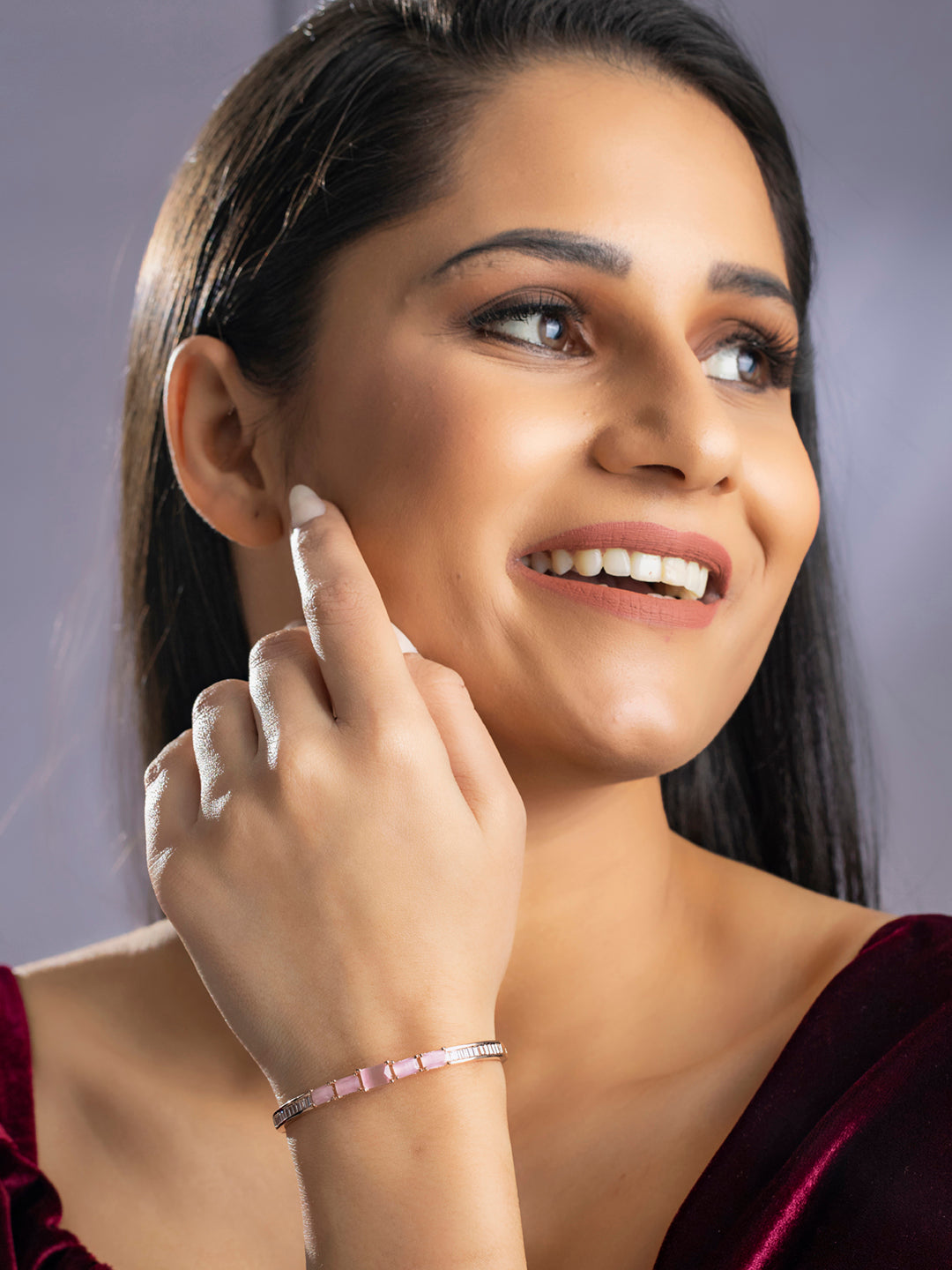 Priyaasi Women Elegant Pink Stone Rose Gold Bracelet 