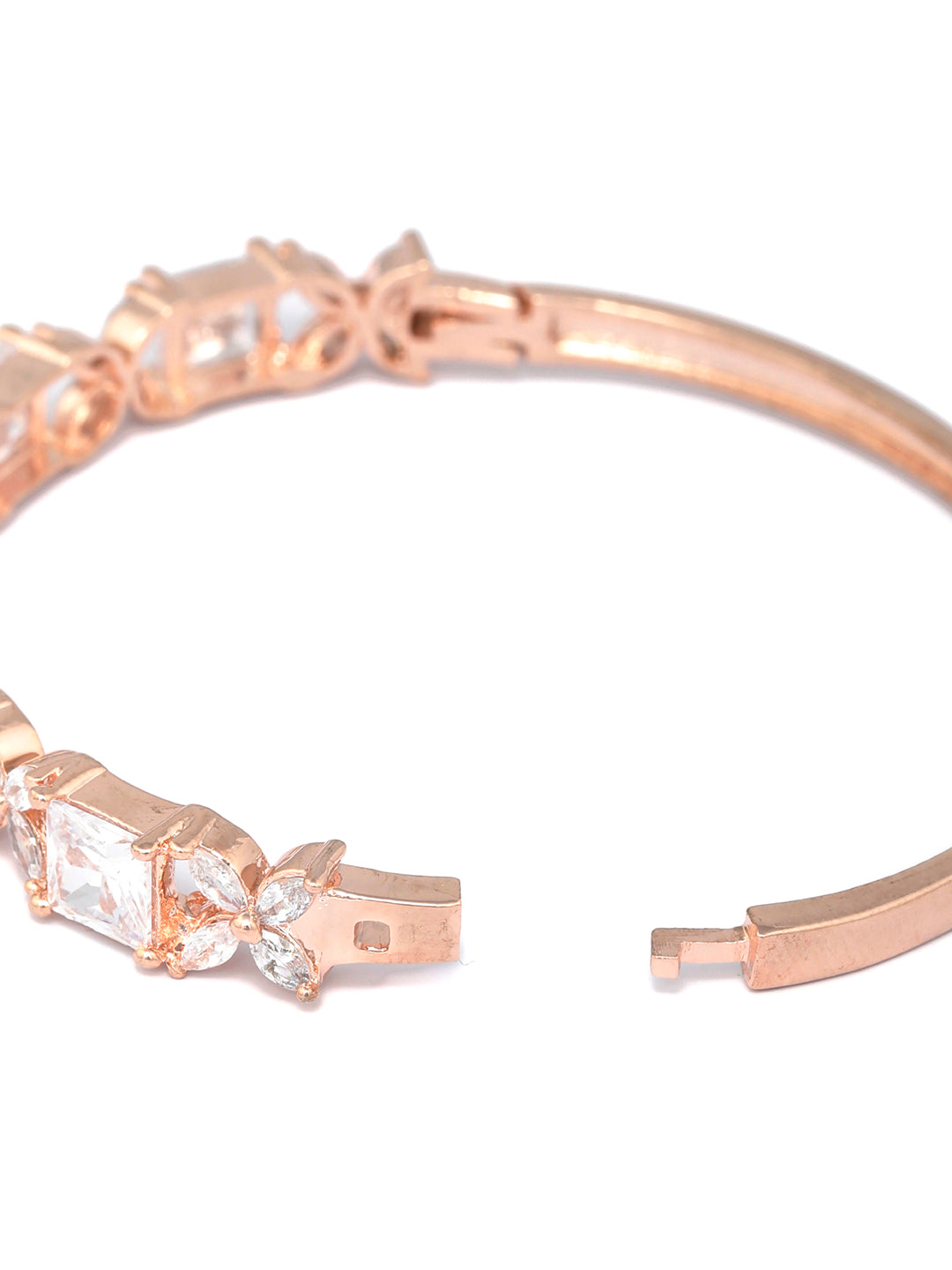 Priyaasi Women American Diamond Rose Gold Floral Bracelet 