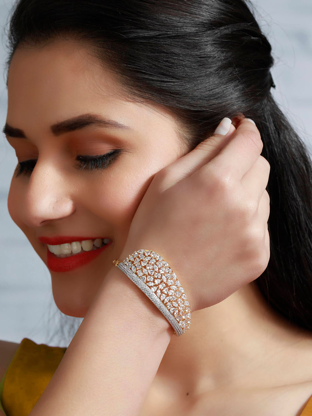 Priyaasi Women Gold-Polished American Diamond Bracelet 