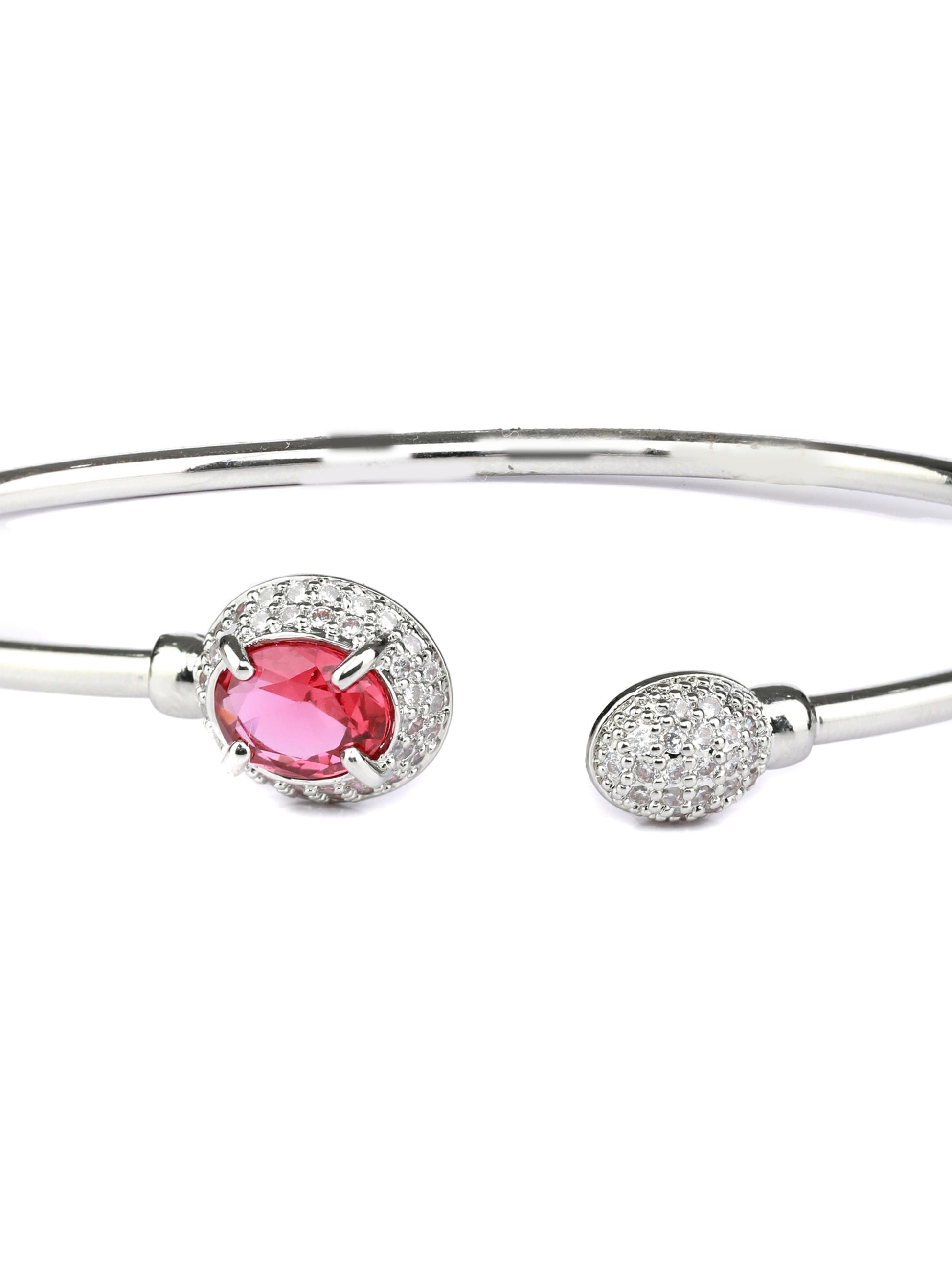 Priyaasi Women Elegant Pink Stone Silver Plated Bracelet 