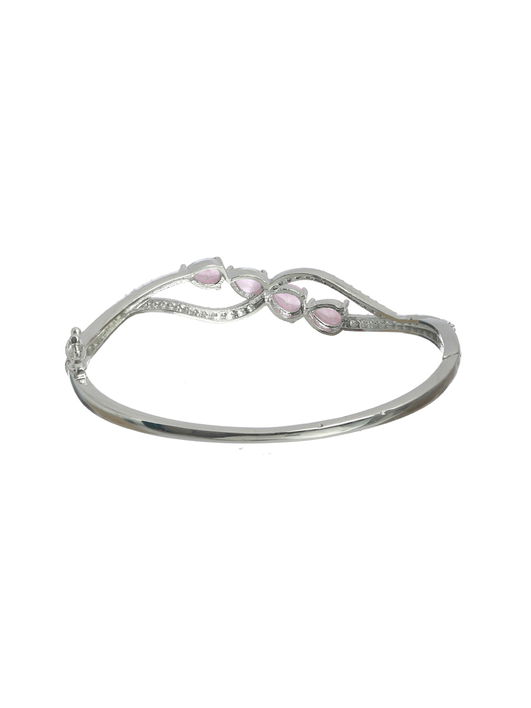 Priyaasi Women Pink Leaf American Diamond Silver Plated Bracelet 