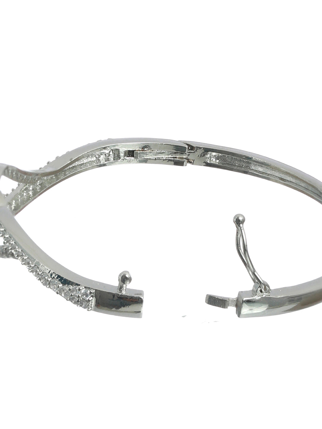 Priyaasi Women Pink Leaf American Diamond Silver Plated Bracelet 