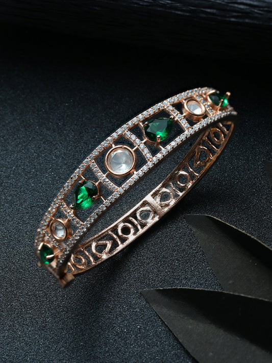 Priyaasi Women Green Teardrop AD Studded Rose Gold-Polished Bracelet 