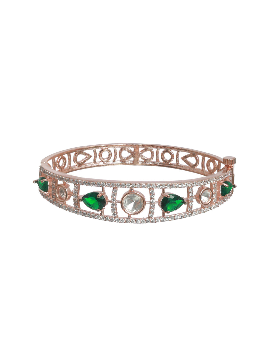 Priyaasi Women Green Teardrop AD Studded Rose Gold-Polished Bracelet 