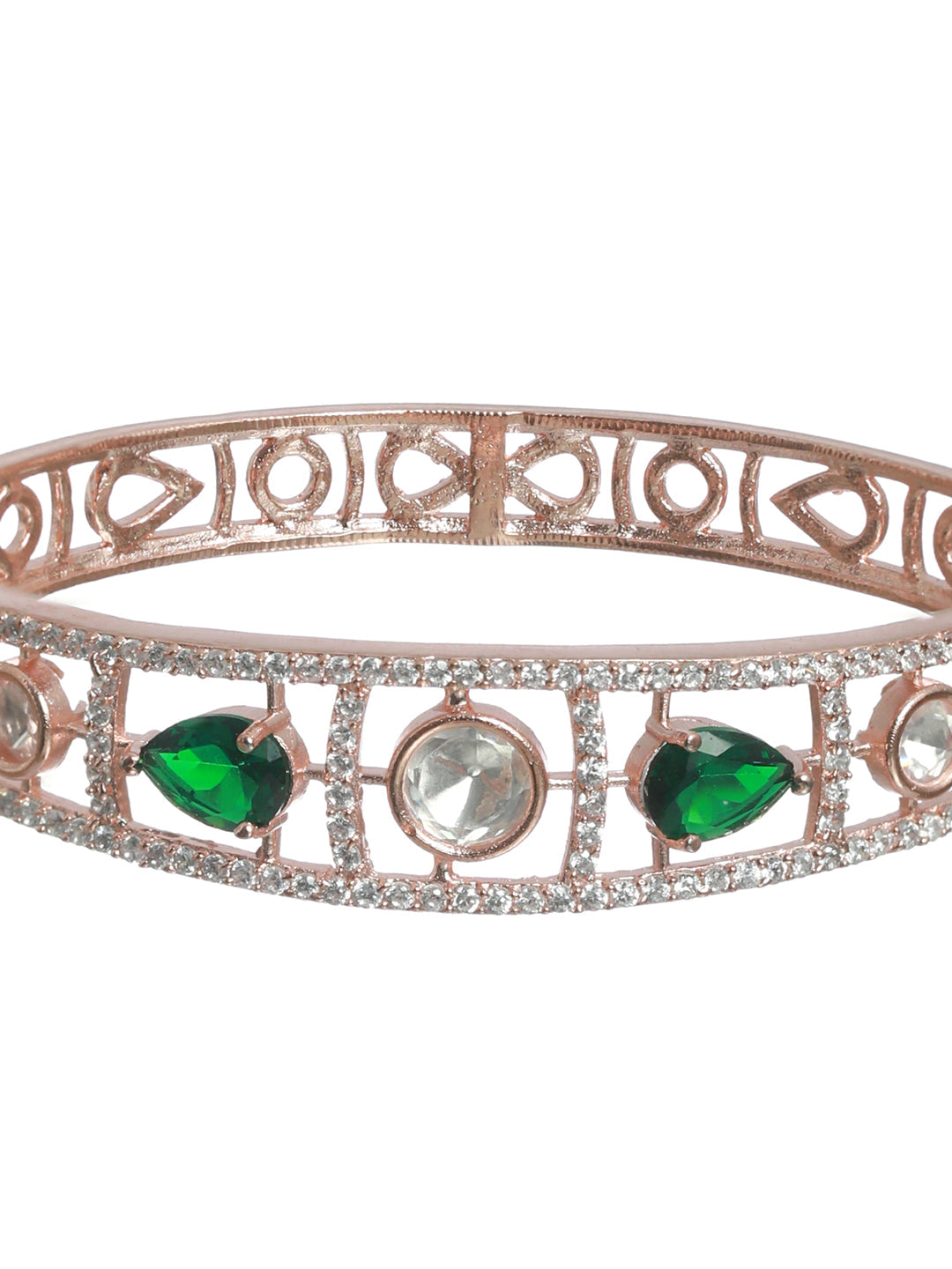Priyaasi Women Green Teardrop AD Studded Rose Gold-Polished Bracelet 