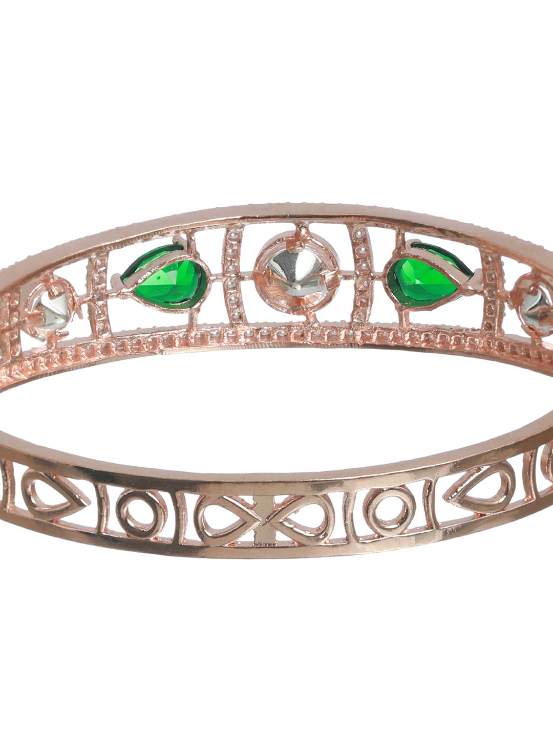Priyaasi Women Green Teardrop AD Studded Rose Gold-Polished Bracelet 