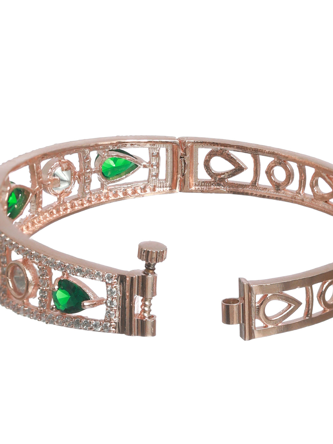 Priyaasi Women Green Teardrop AD Studded Rose Gold-Polished Bracelet 