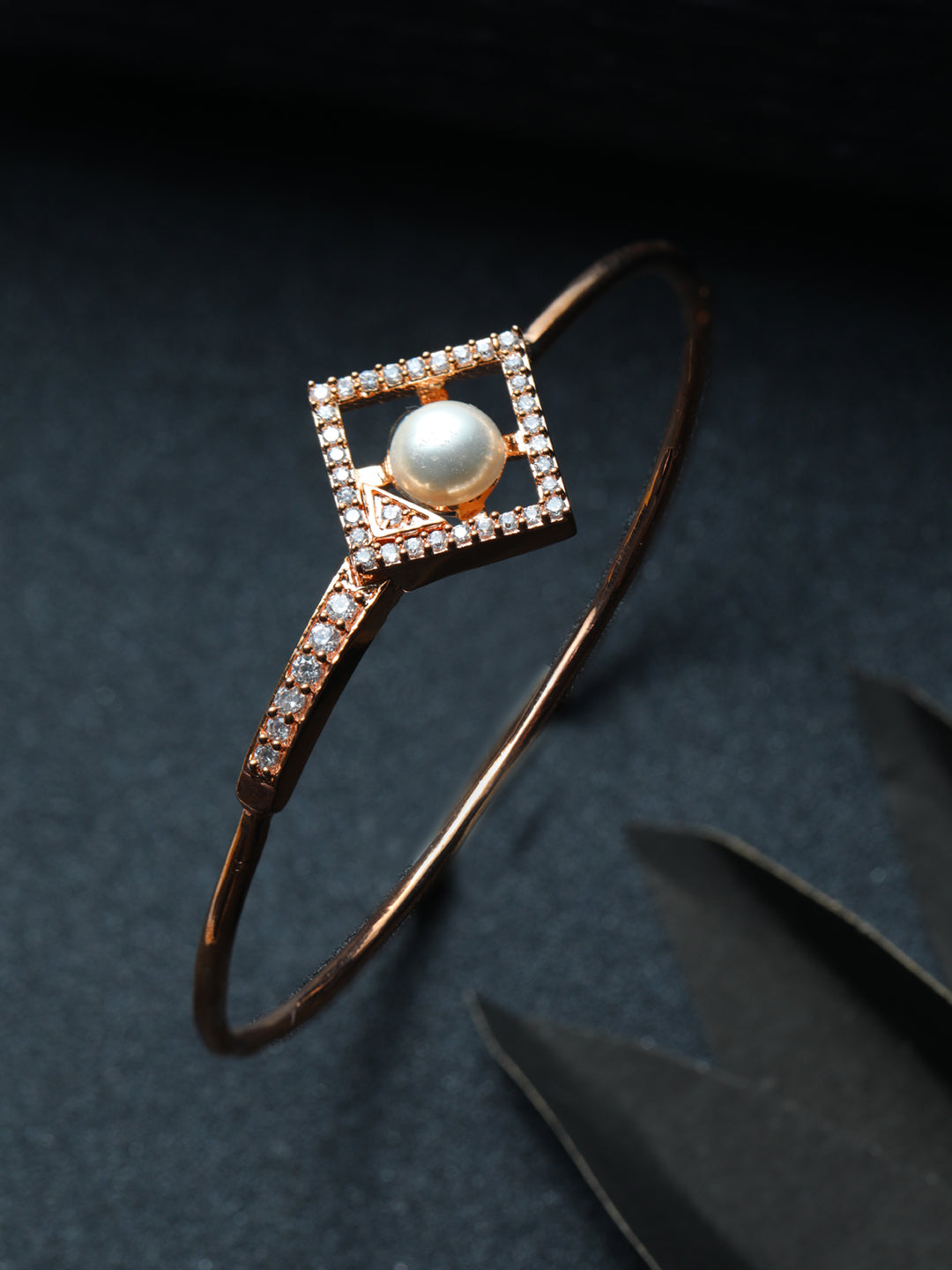 Priyaasi Women Geometric Studded Pearl Rose Gold-Polished Bracelet 