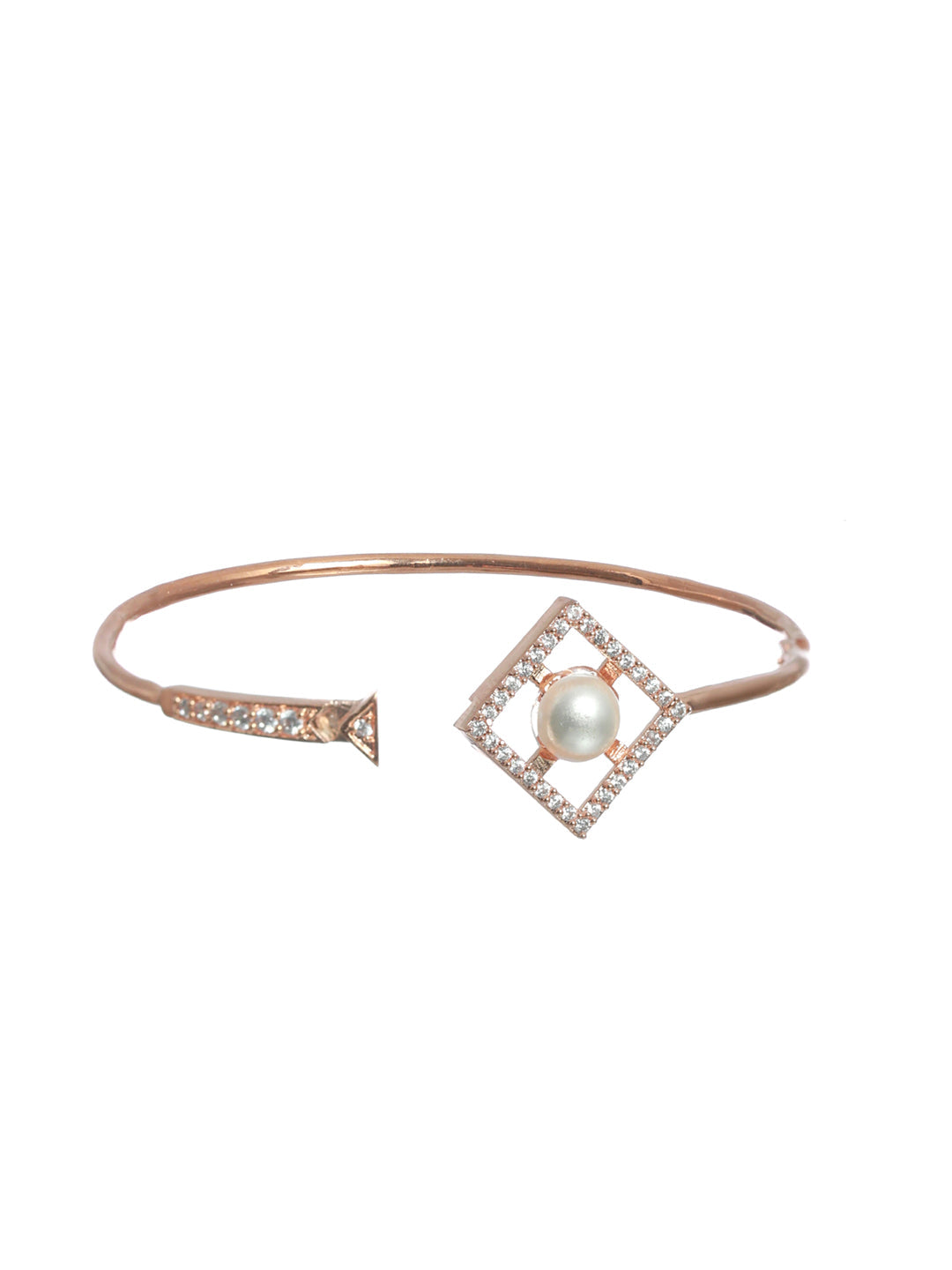 Priyaasi Women Geometric Studded Pearl Rose Gold-Polished Bracelet 
