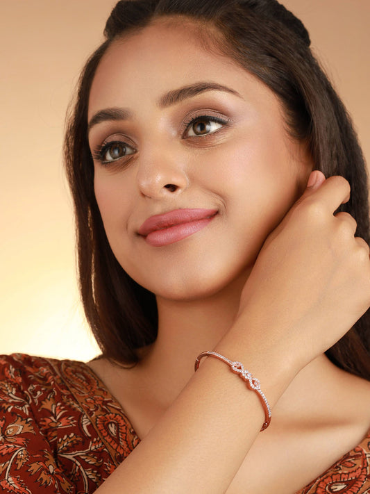 Priyaasi Women Stylish American Diamond Rose Gold Bracelet 
