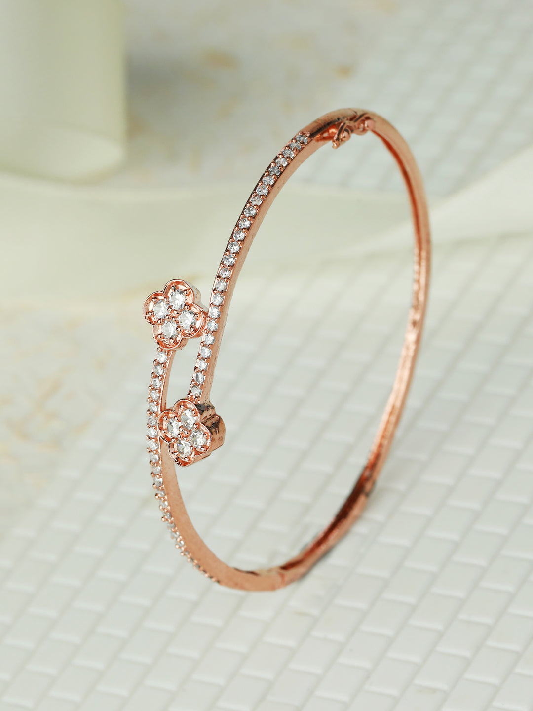Priyaasi Women Rose Gold Blooming Flower American Diamond Bracelet 