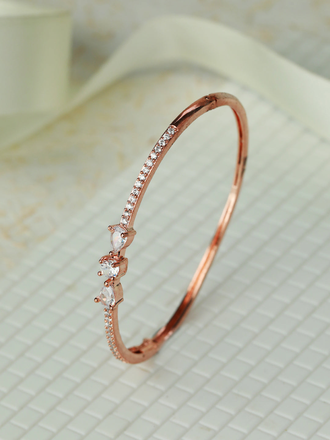 Priyaasi Women Rose Gold American Diamond Bracelet 