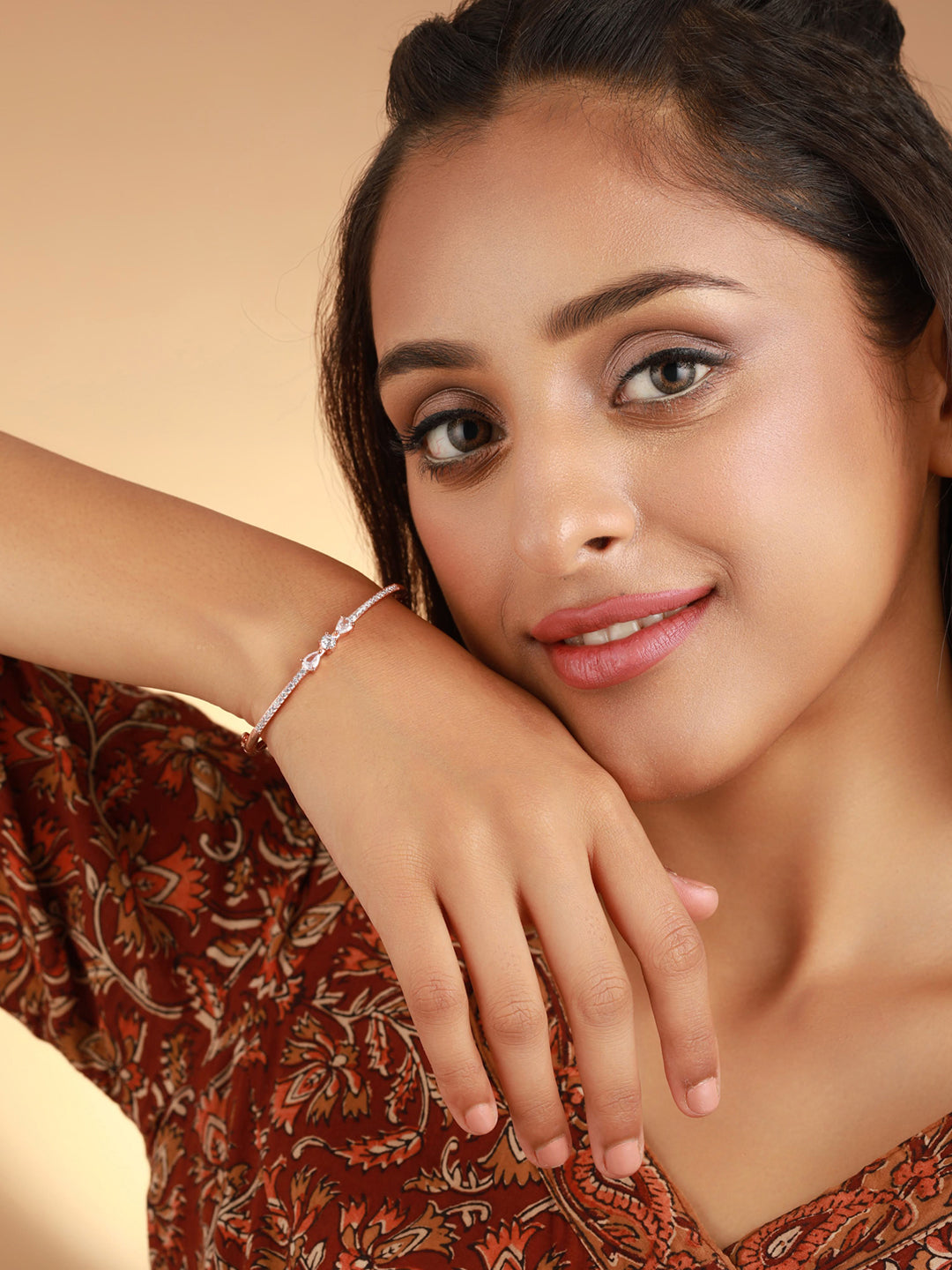 Priyaasi Women Rose Gold American Diamond Bracelet 