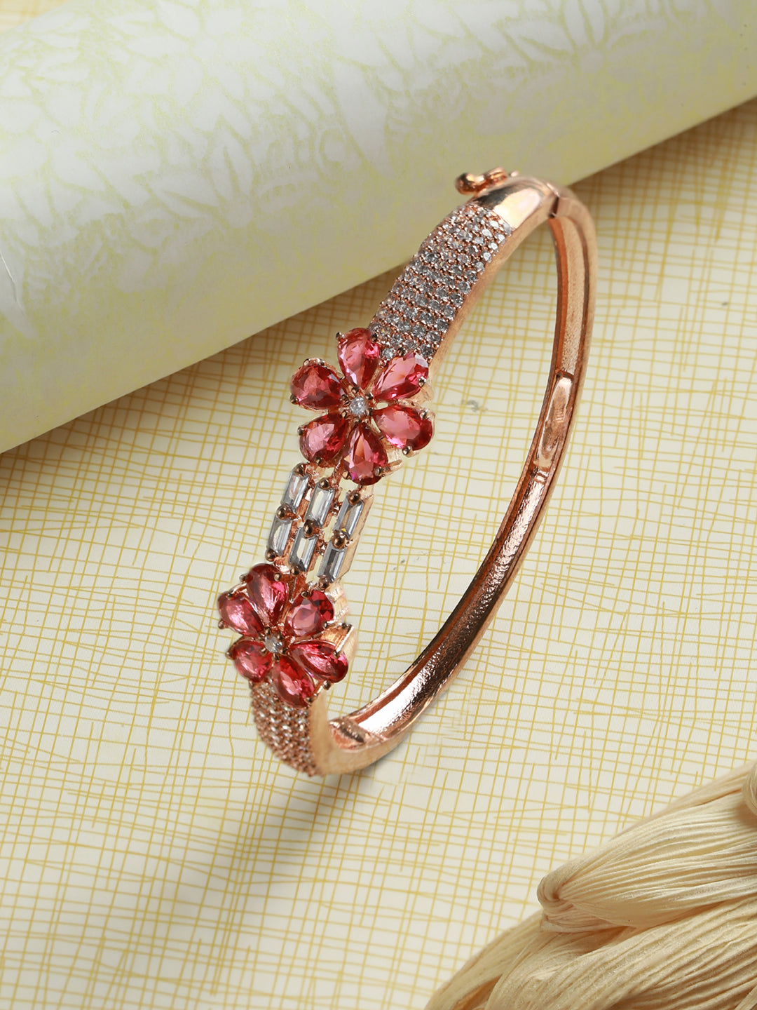 Priyaasi Women Pink American Diamond Rose Gold Bracelet 