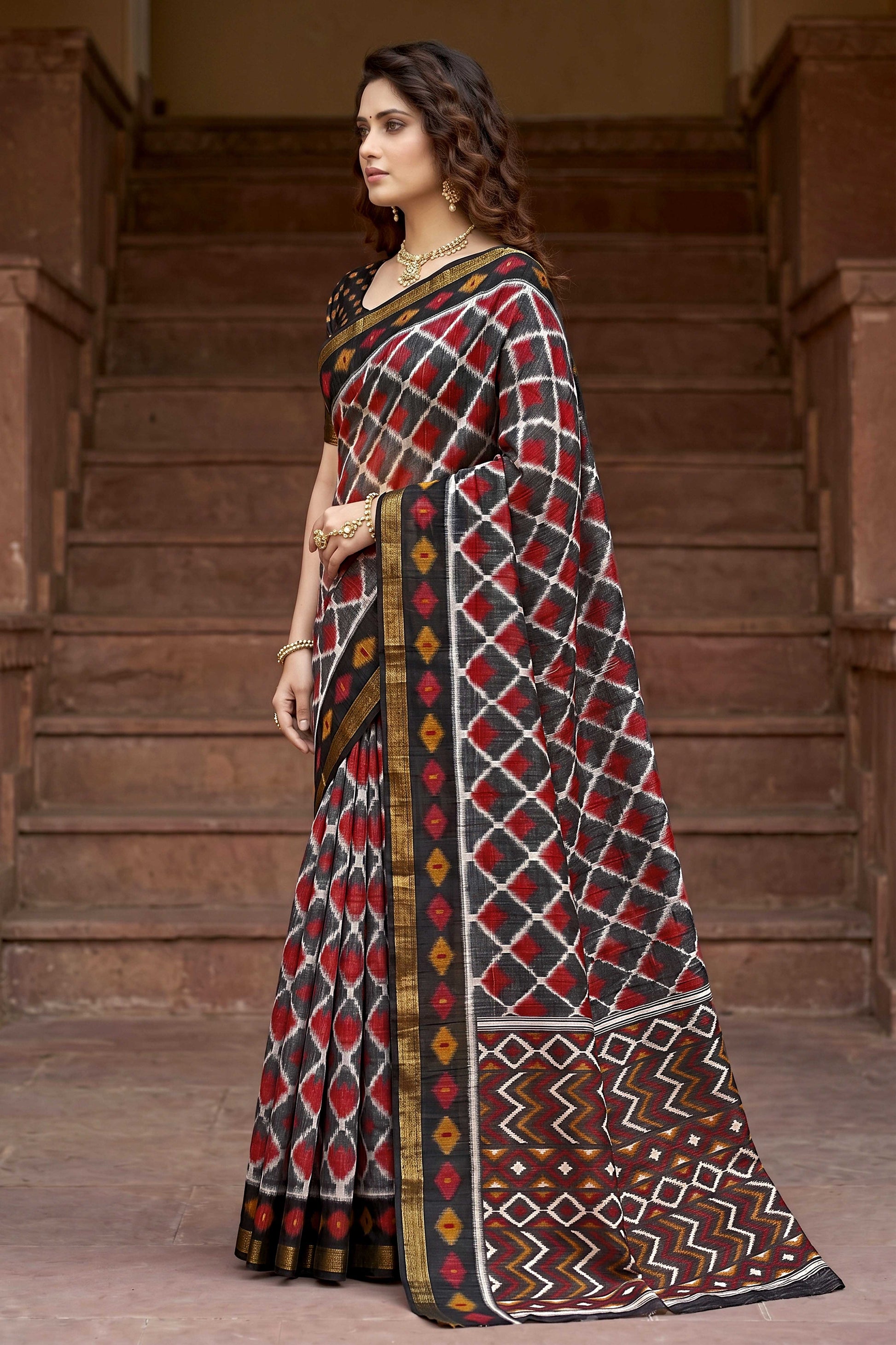 Sangam Prints Gray Cotton Print Woven Work Traditional Saree