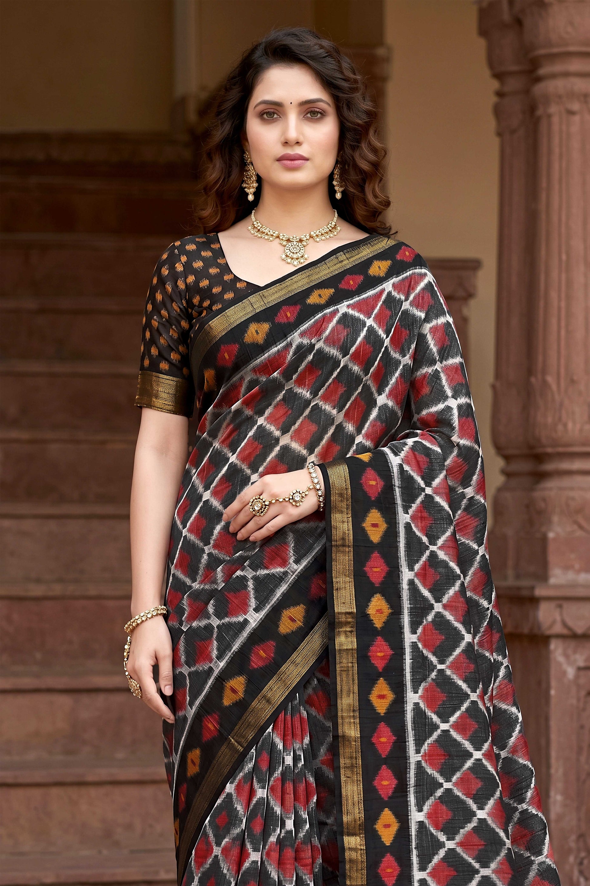Sangam Prints Gray Cotton Print Woven Work Traditional Saree