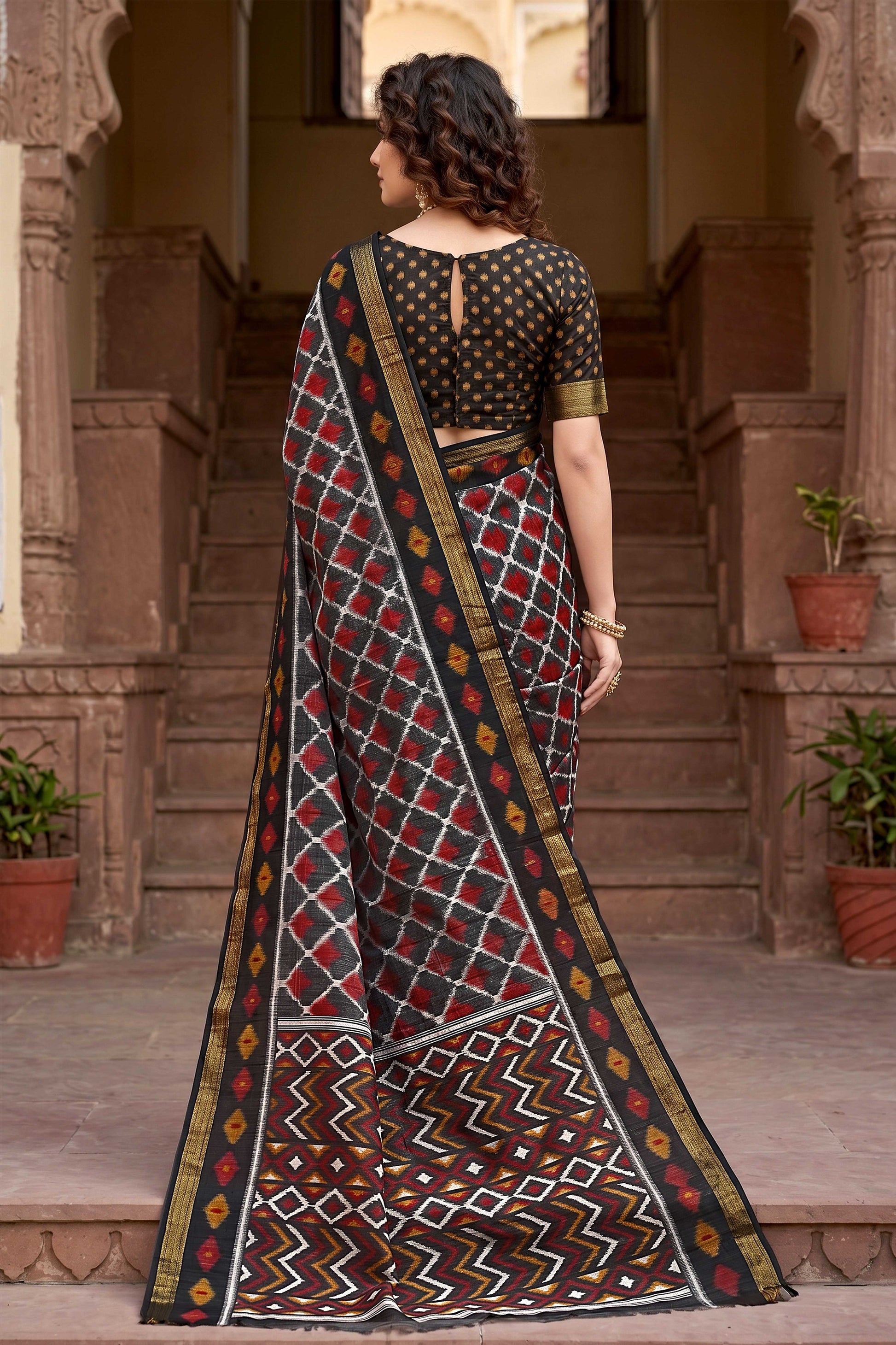 Sangam Prints Gray Cotton Print Woven Work Traditional Saree