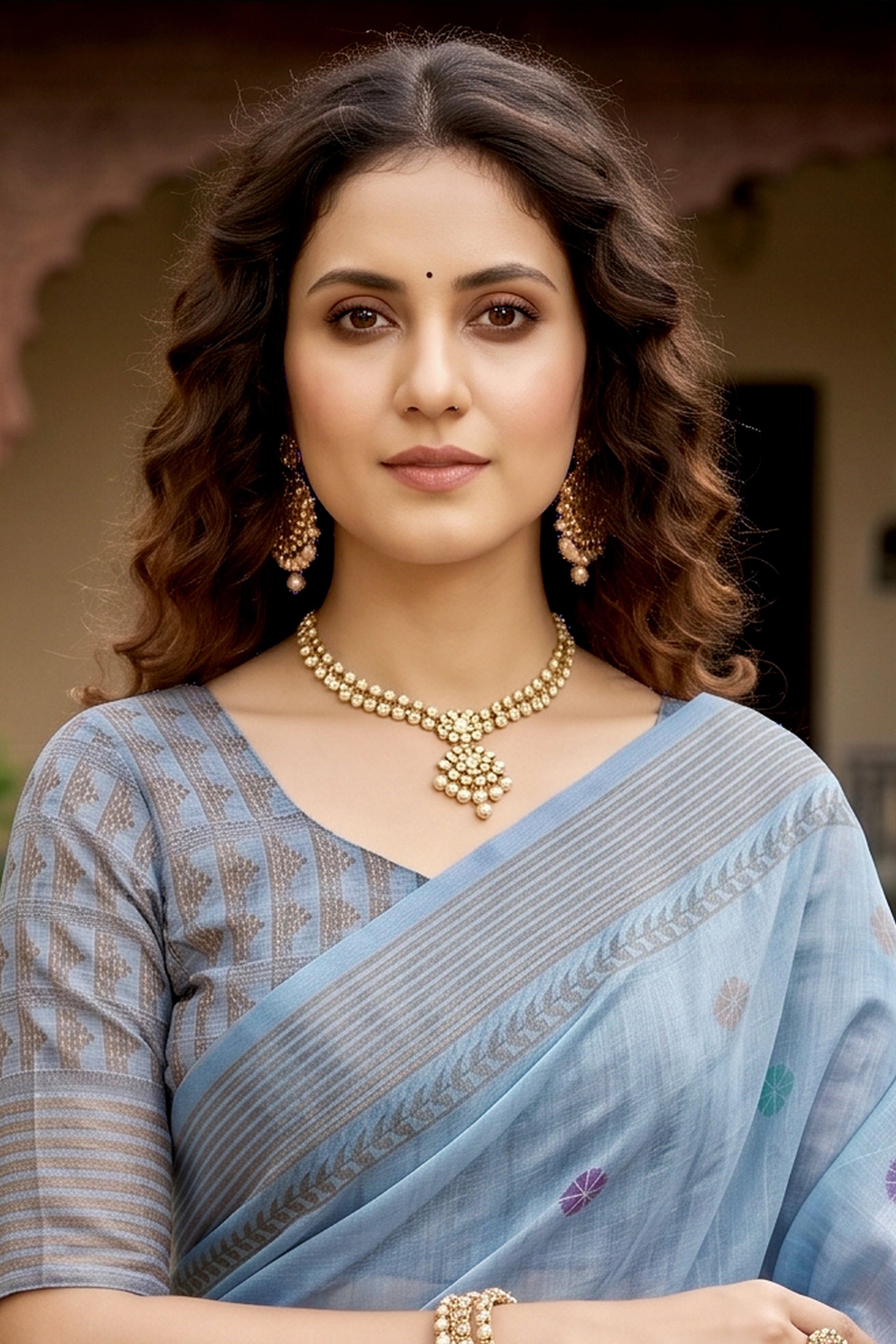Sangam Prints Gray Cotton Print Woven Work Traditional Saree