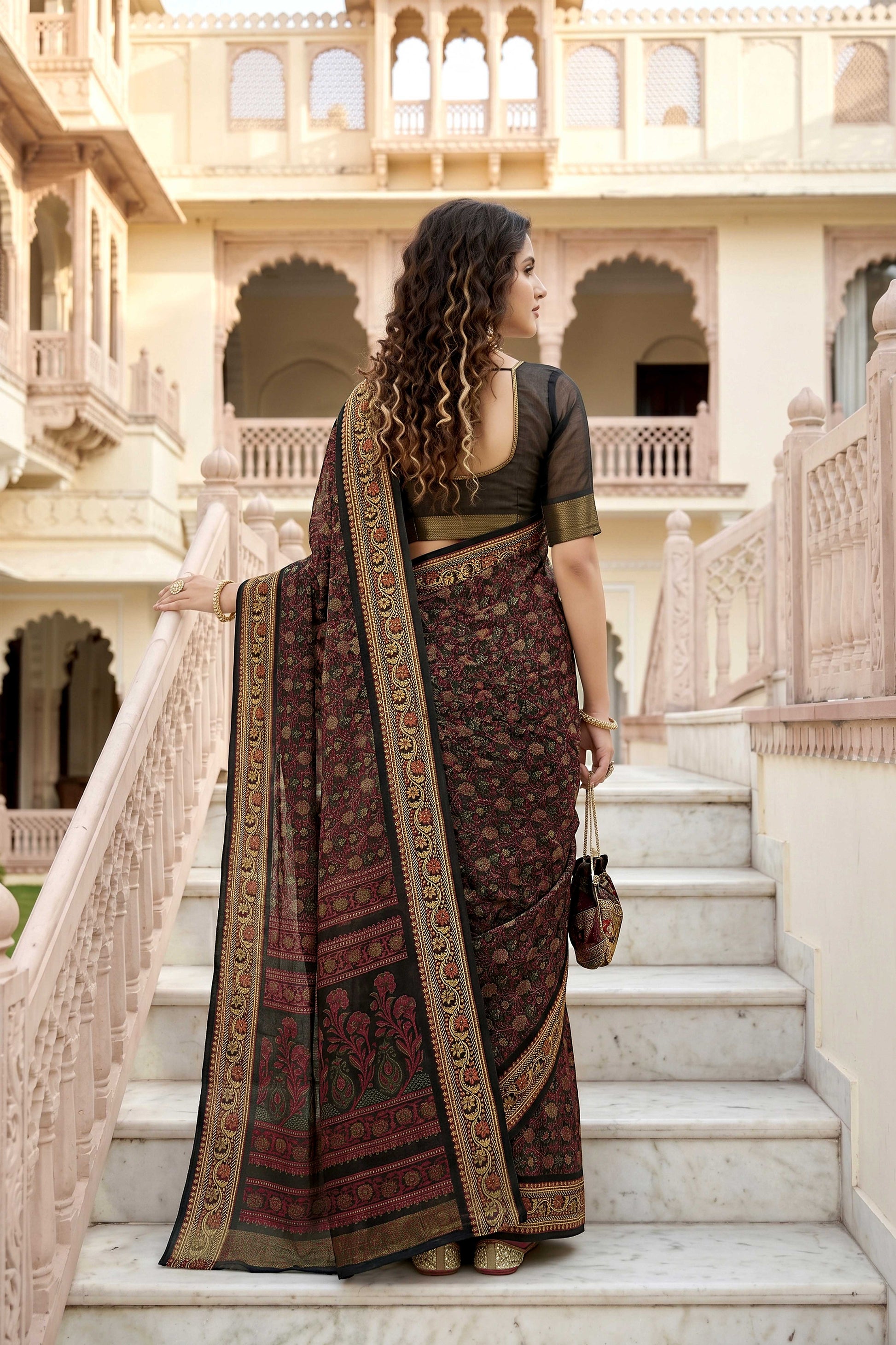 Sangam Prints Brown Cotton Print Woven Work Traditional Saree