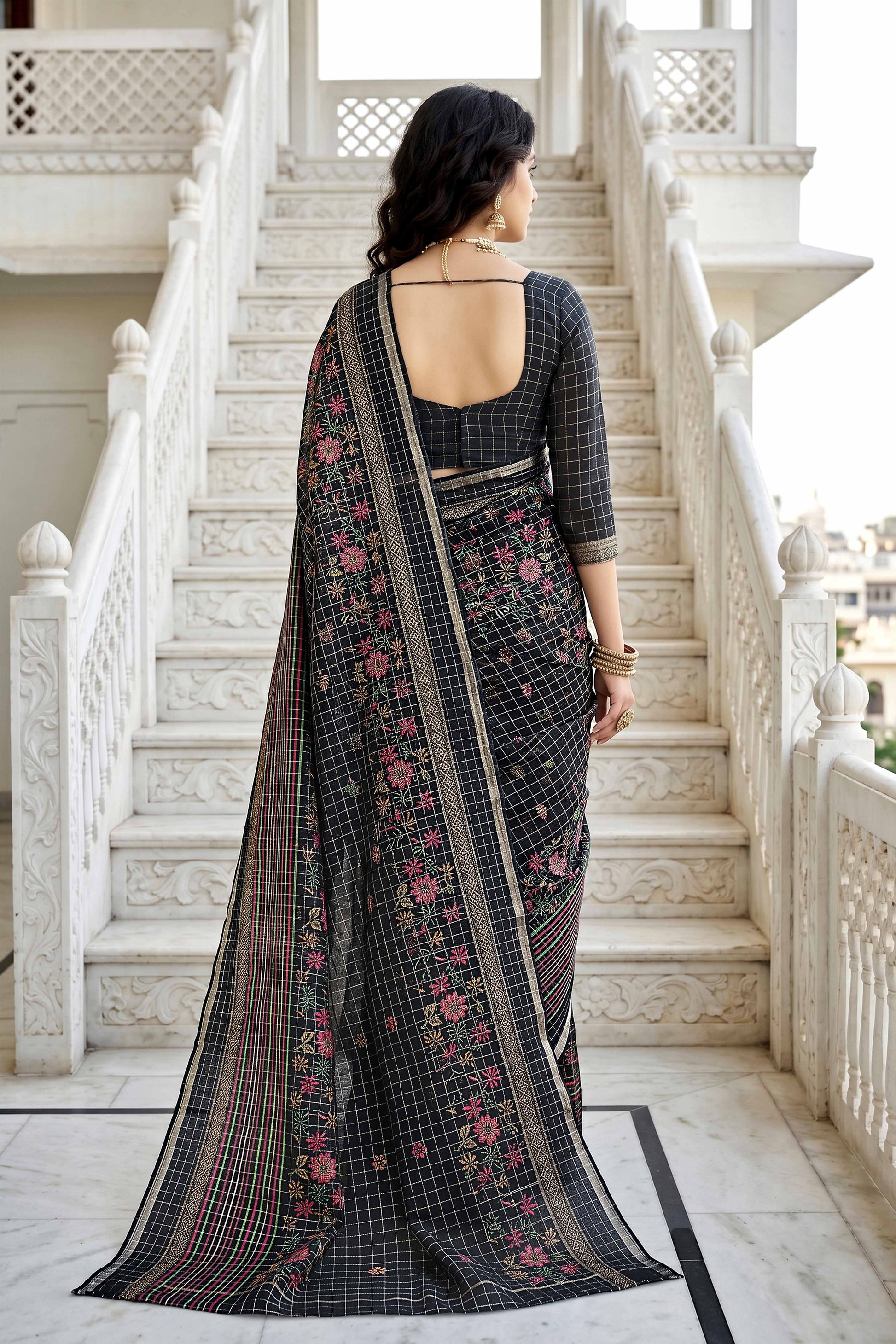 Sangam Prints Black Cotton Print Woven Work Traditional Saree