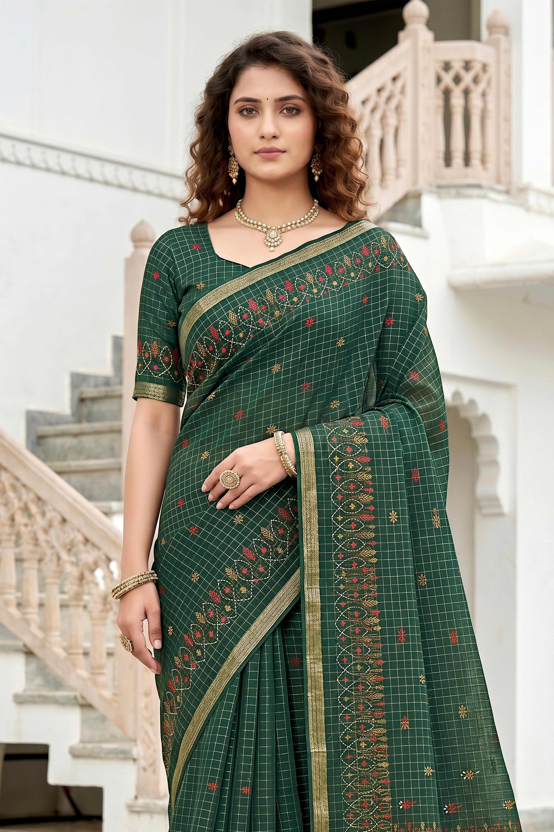 Sangam Prints Green Cotton Print Woven Work Traditional Saree