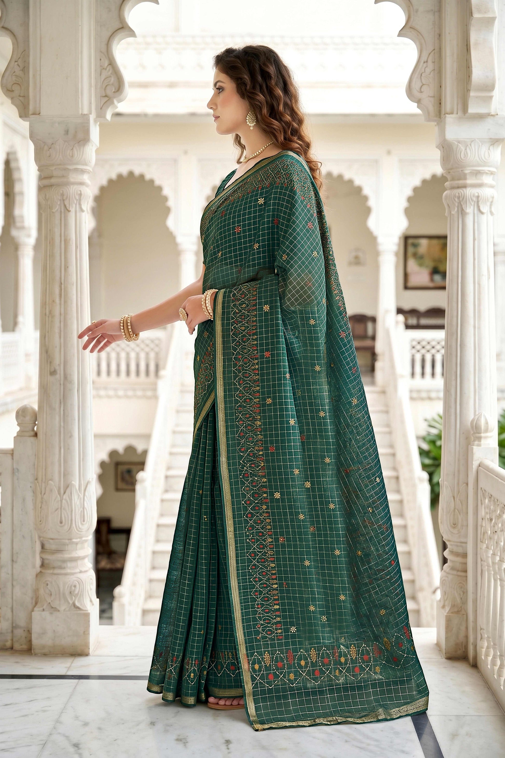 Sangam Prints Green Cotton Print Woven Work Traditional Saree