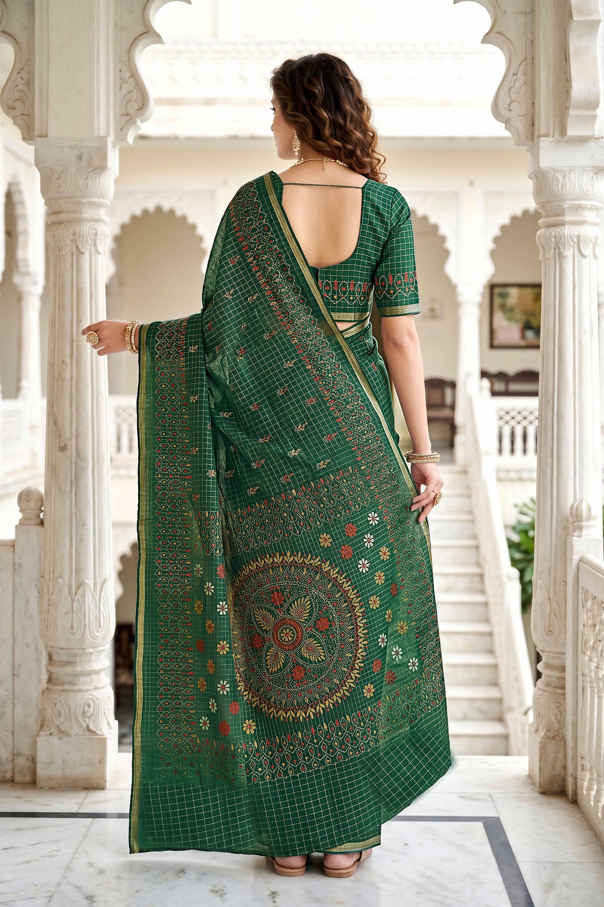 Sangam Prints Green Cotton Print Woven Work Traditional Saree