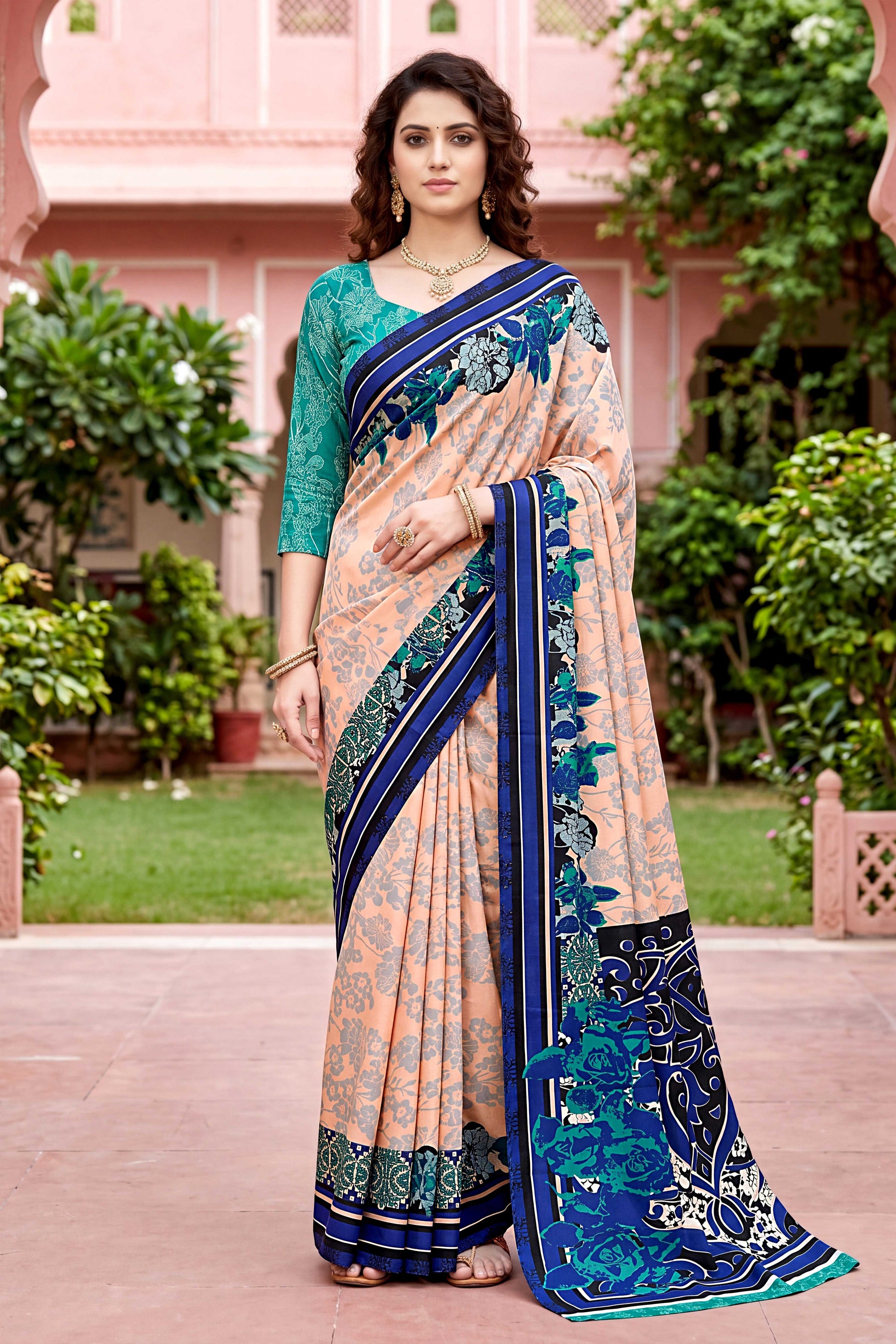 Sangam Prints Peach Cotton Print Woven Work Traditional Saree