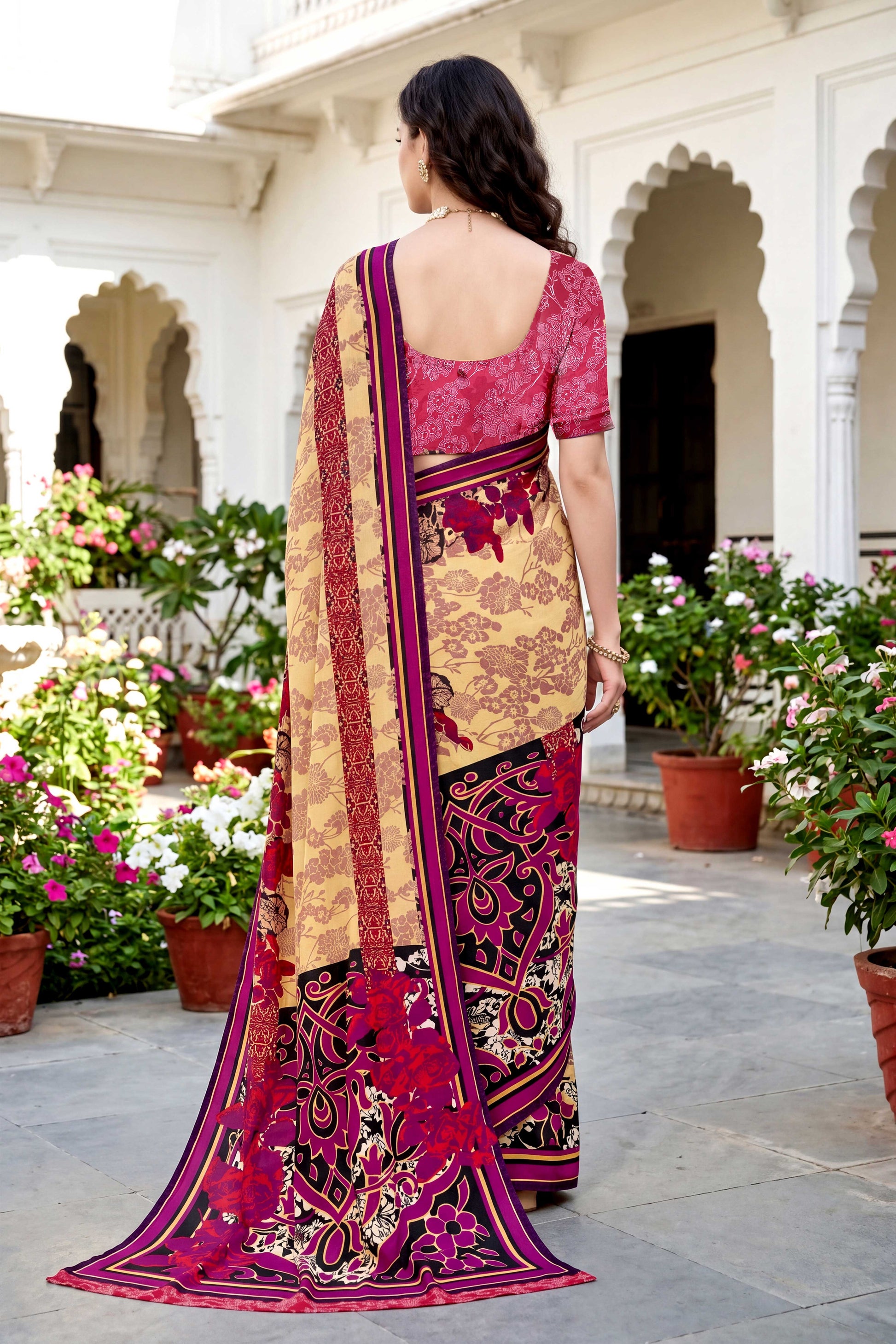Sangam Prints Yellow Cotton Print Woven Work Traditional Saree