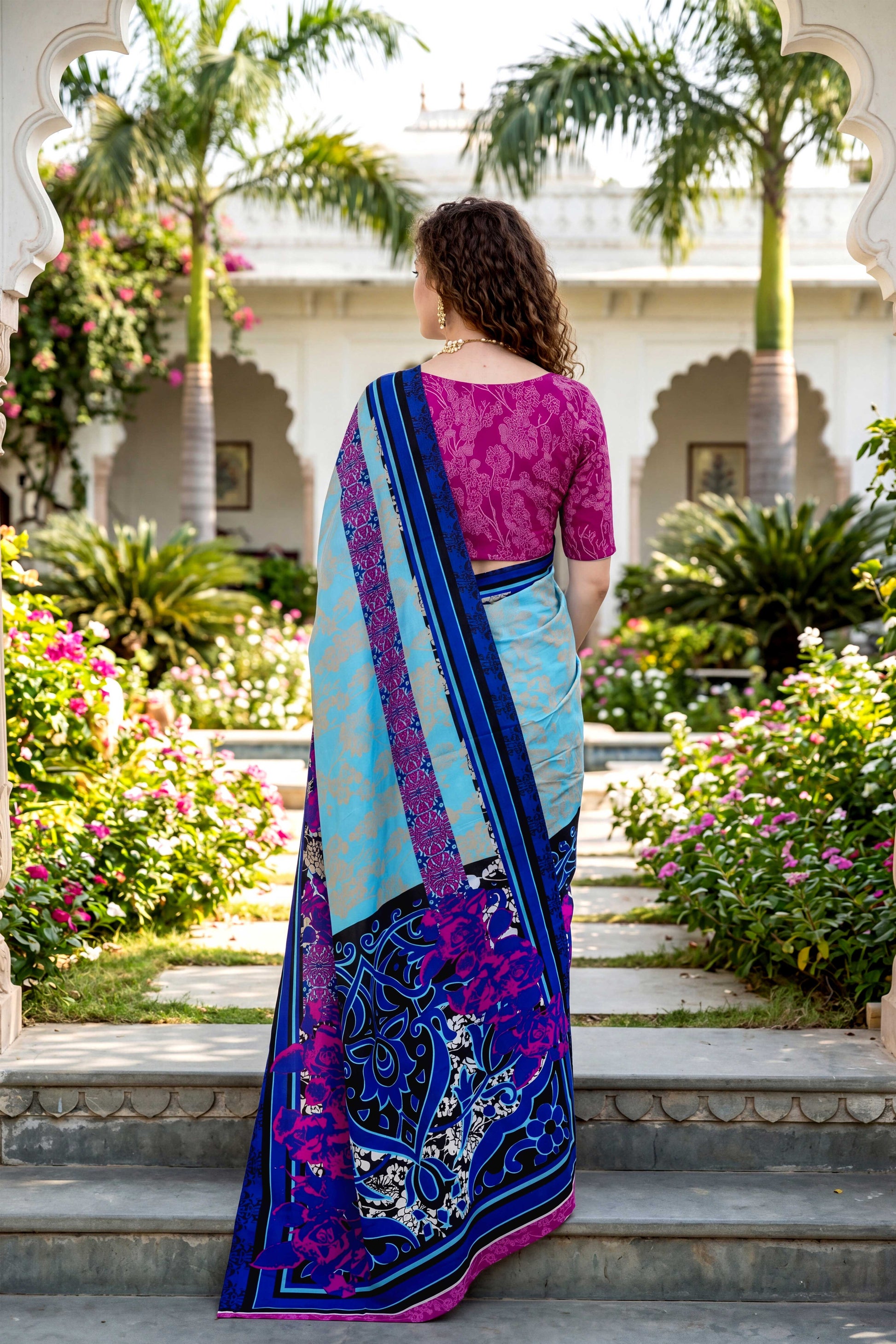 Sangam Prints Sky Blue Cotton Print Woven Work Traditional Saree