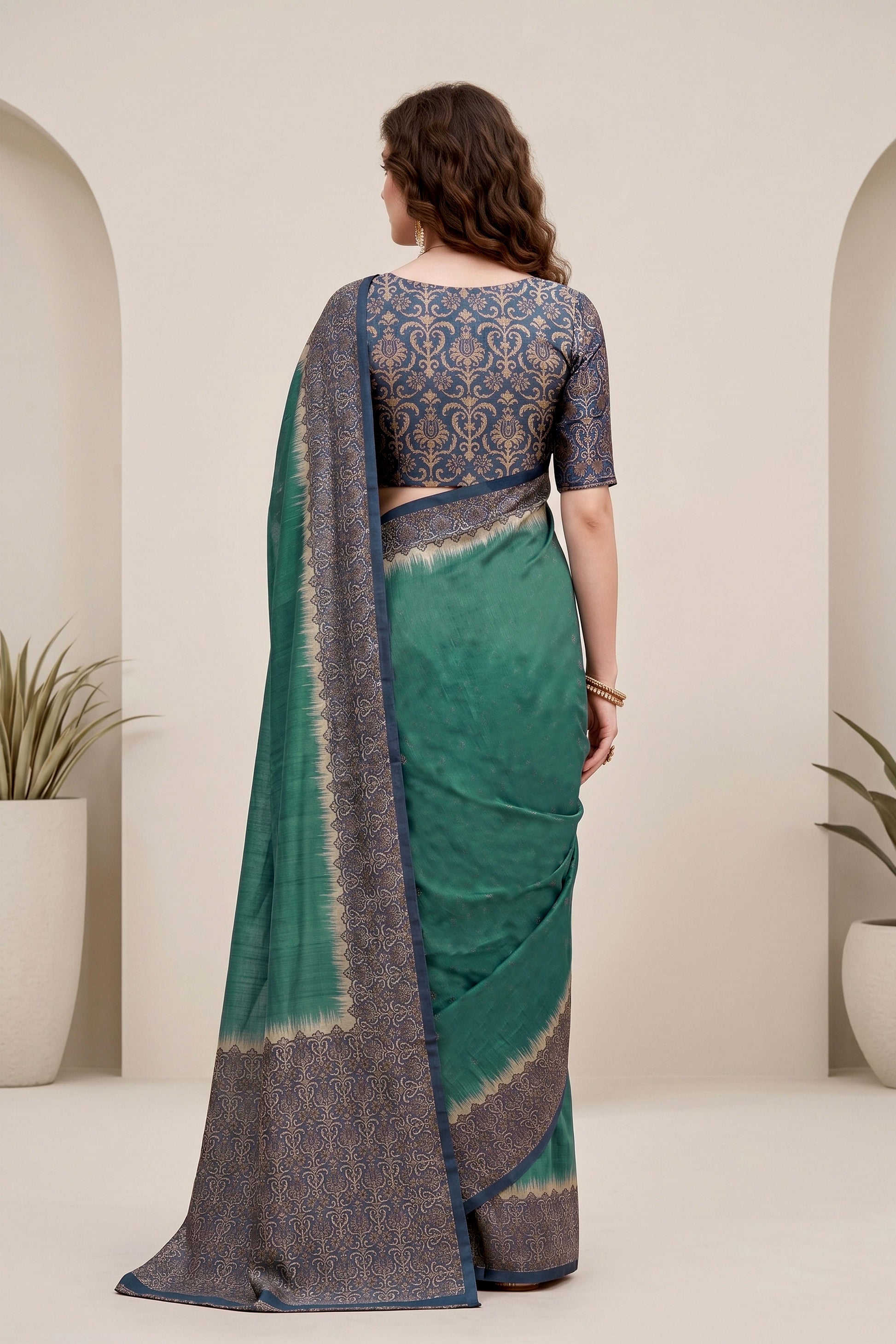 Sangam Prints Green Cotton Print Woven Work Traditional Saree