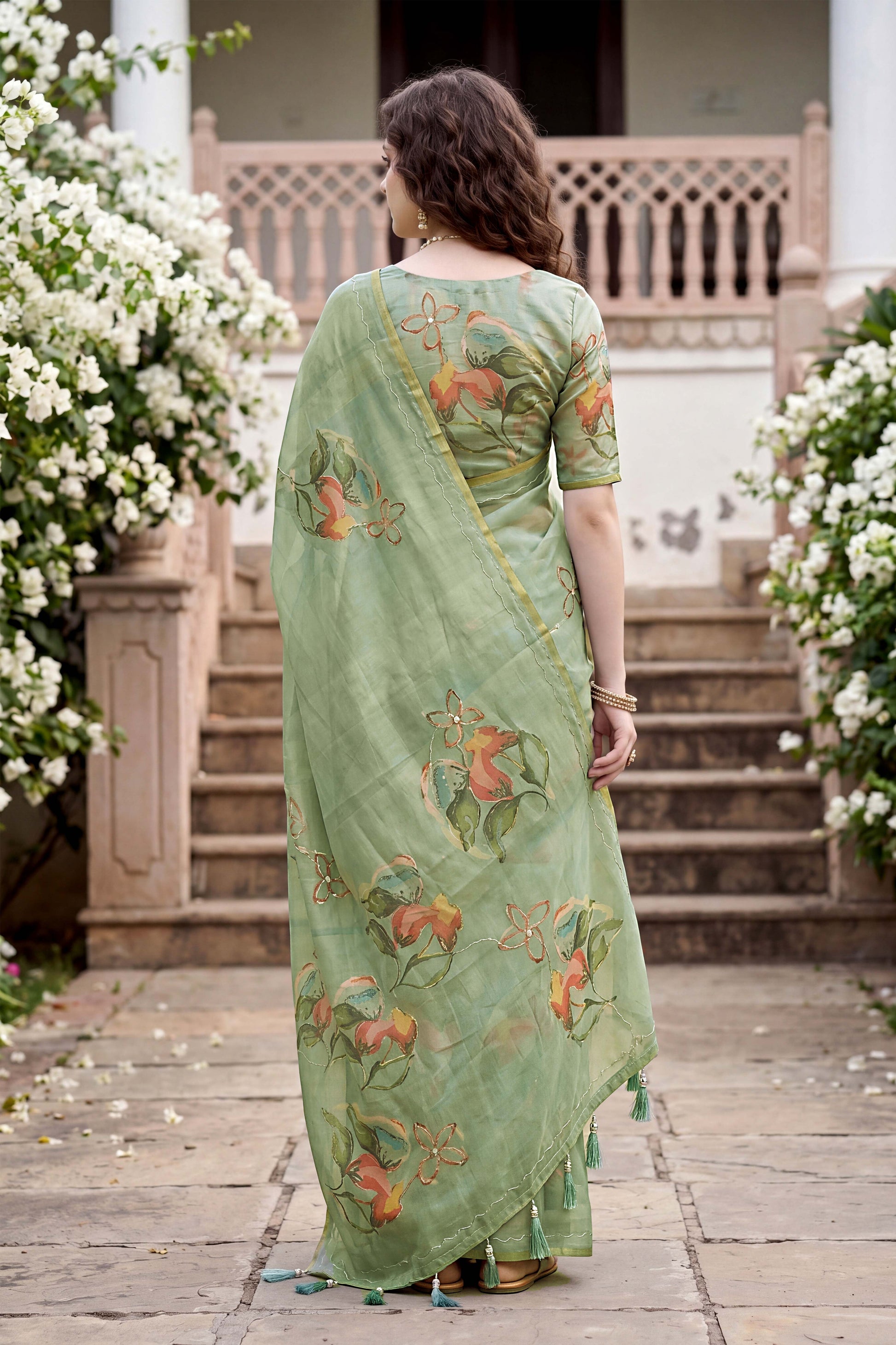 Sangam Prints Green Cotton Print Woven Work Traditional Saree