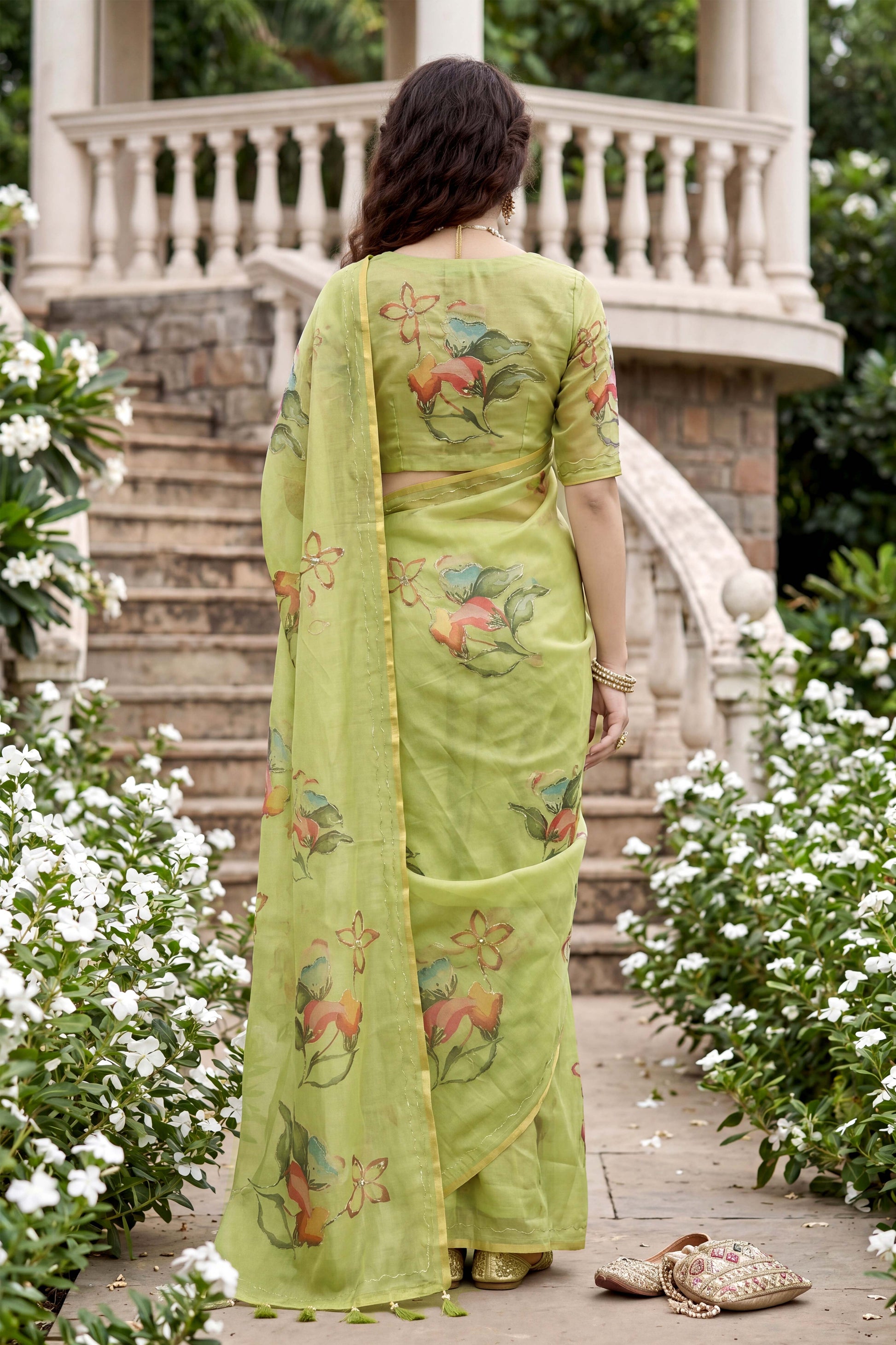 Sangam Prints Pista Green Cotton Print Woven Work Traditional Saree