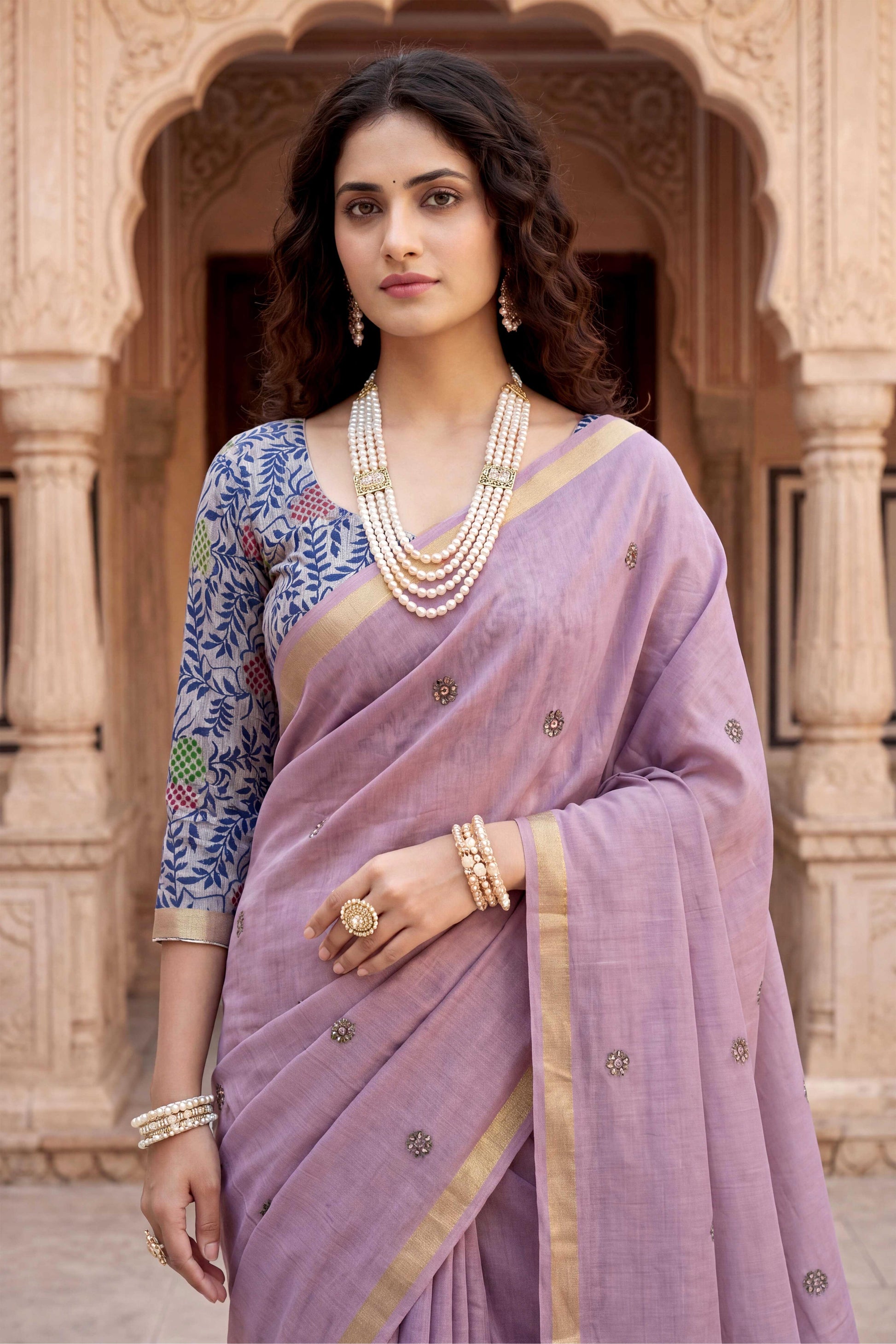 Sangam Prints Purple Cotton Print Woven Work Traditional Saree