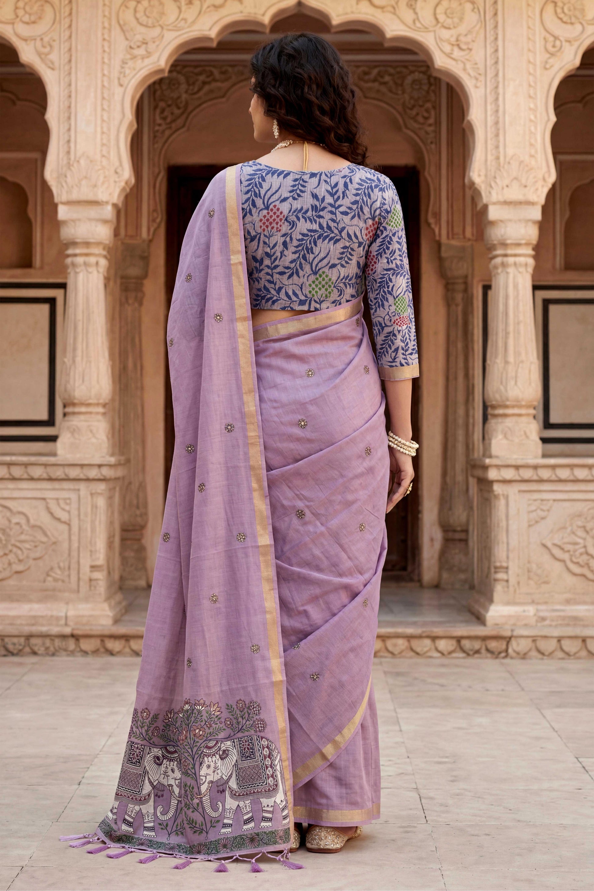 Sangam Prints Purple Cotton Print Woven Work Traditional Saree