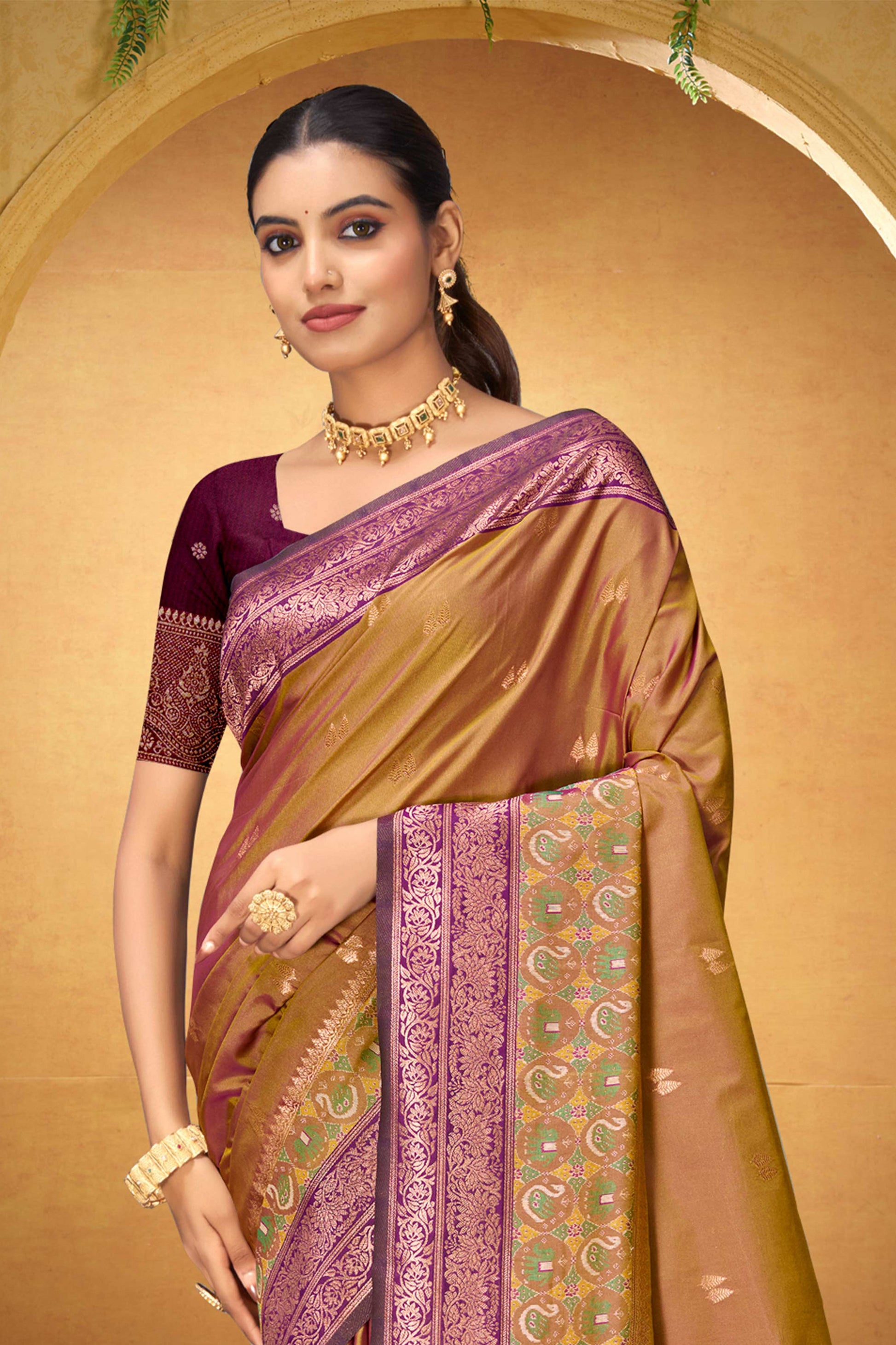 Sangam Prints Mustard Gold Silk Woven Work Traditional Saree