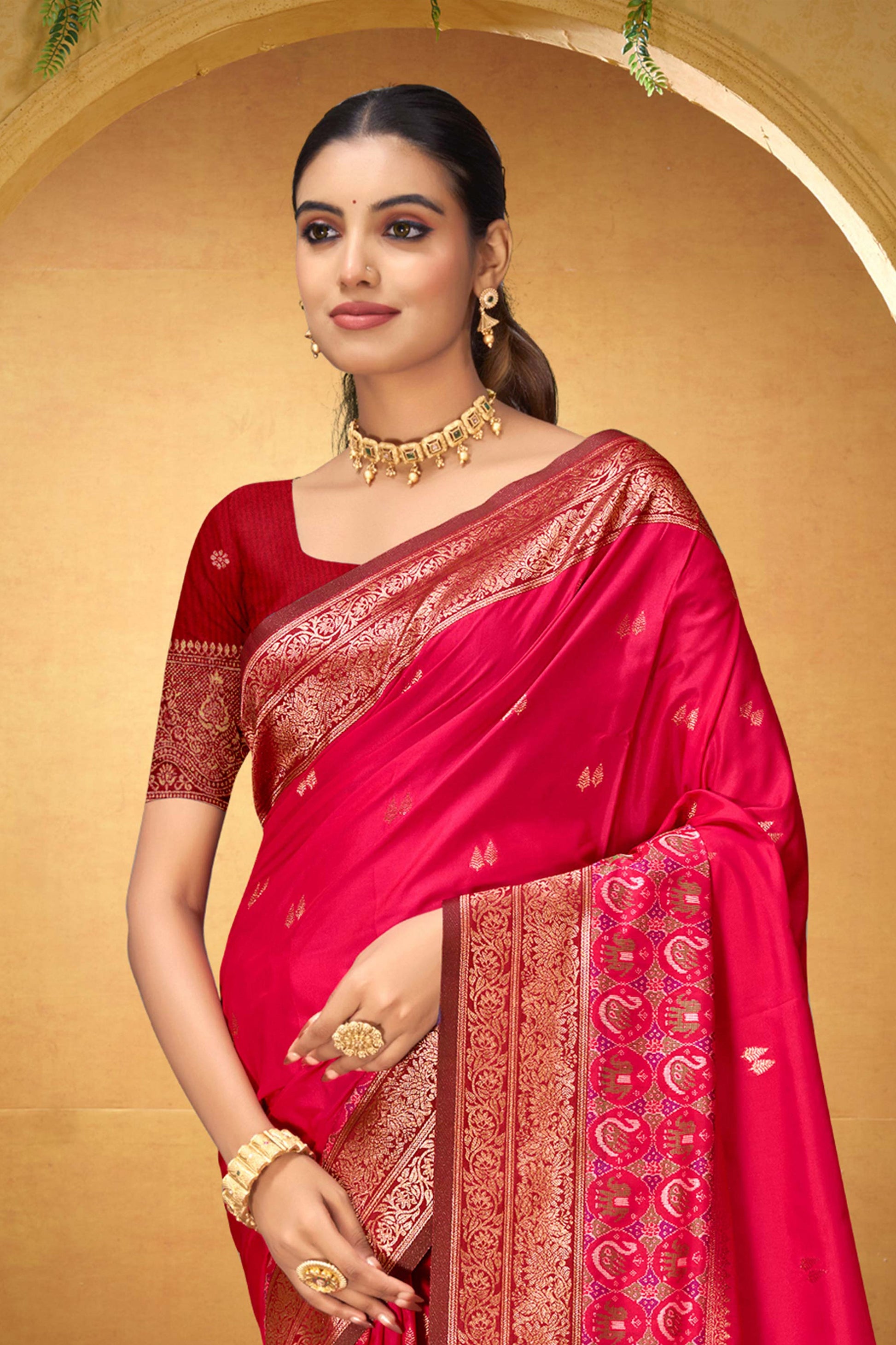 Sangam Prints Rani Pink Silk Woven Work Traditional Saree