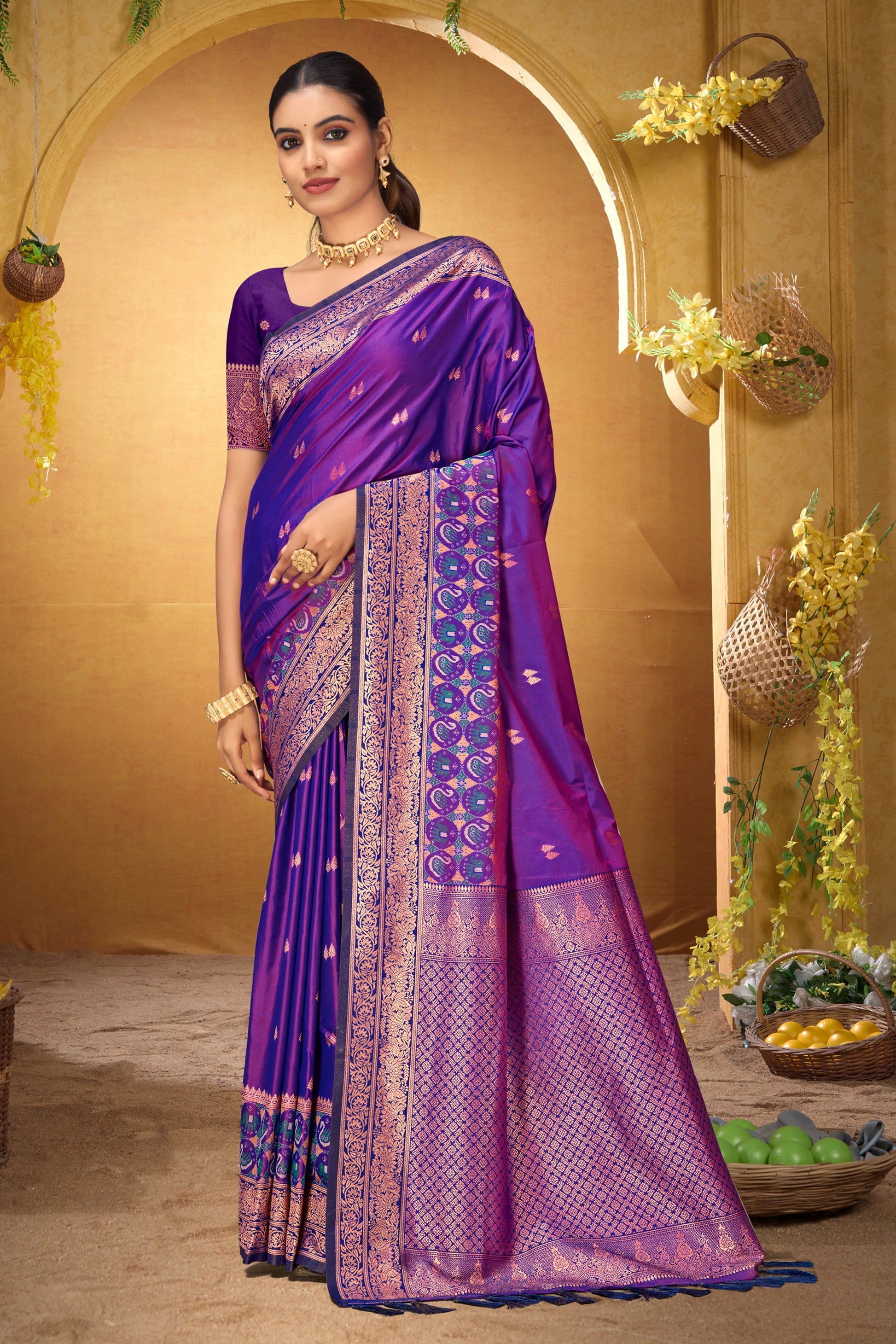Sangam Prints Violet Purple Silk Woven Work Traditional Saree